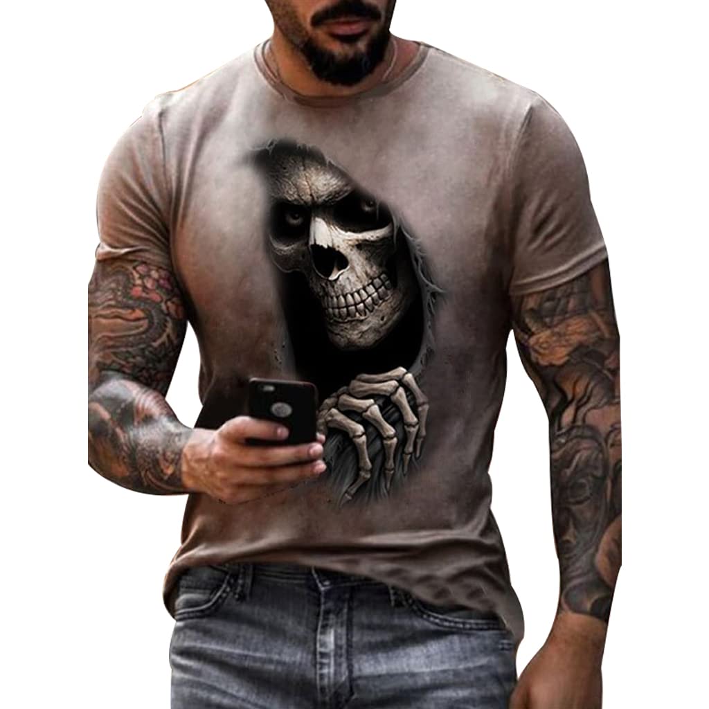 3D Skull Graphic Printed Men's Short Sleeve Muscle T-Shirt - Cool Casual Crew Neck Tee for Streetwear, Gym & Everyday Outfits