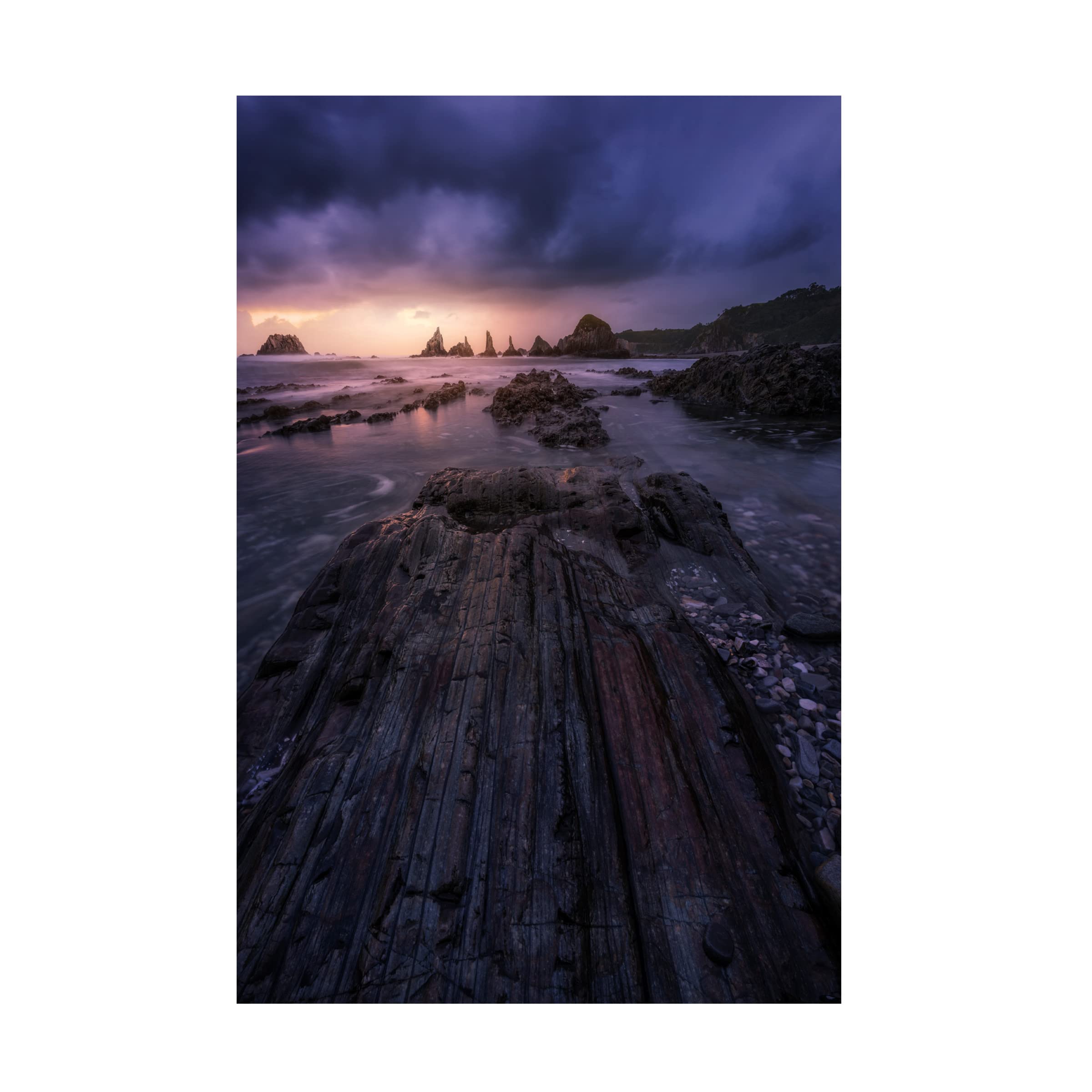 Sunset In Gueirua Canvas Wall Art by Jorge Ruiz Dueso - Handmade Landscape Painting for Living Room, Bedroom & Office Decor
