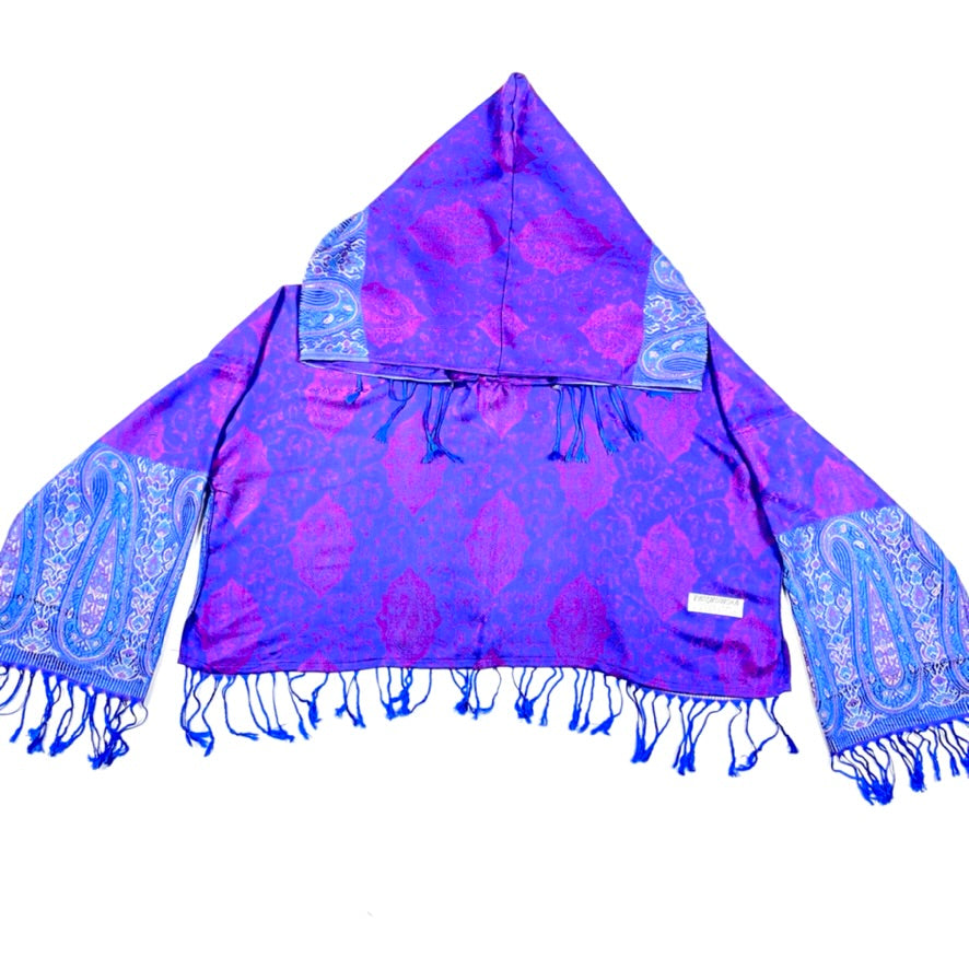 PASH LS CROP TOP - Blue & Pink Paisley Print Long Sleeve Crop Top for Women | Boho Chic Fashion, Casual Wear & Music Festival Outfit