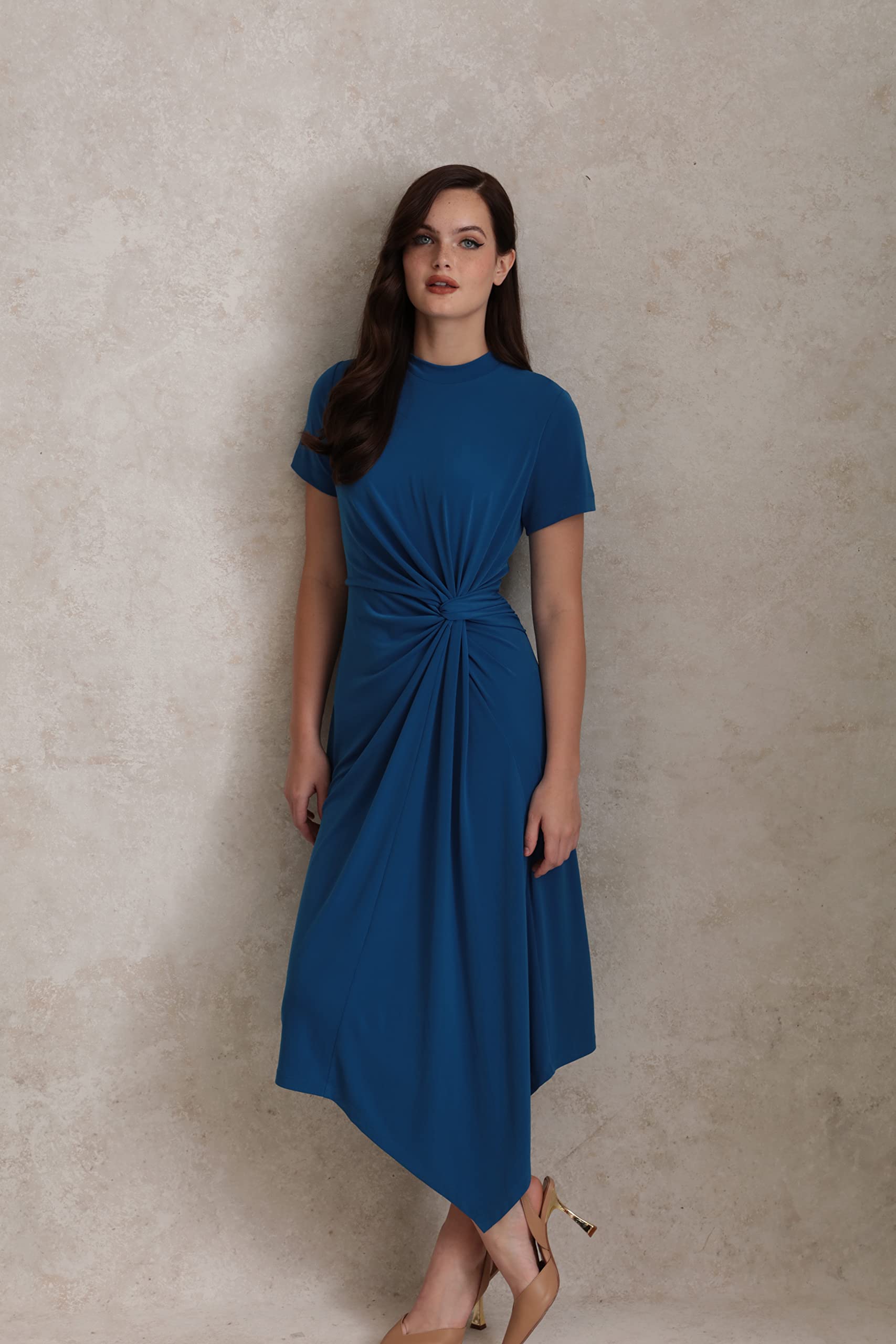 Maggy London Women's Short Sleeve Draped Front Matte Jersey Dress for Office, Work, Wedding Guest & Special Occasions - Elegant & Comfortable Career Workwear for Professional Women