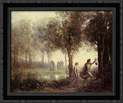 Jean Baptiste Camille Corot - Orpheus Leading Eurydice From The Underworld Framed Canvas Art Print (24x20 Inches, Black Ornate Wood Frame) - Perfect for Living Room, Bedroom, or Office Wall Decor