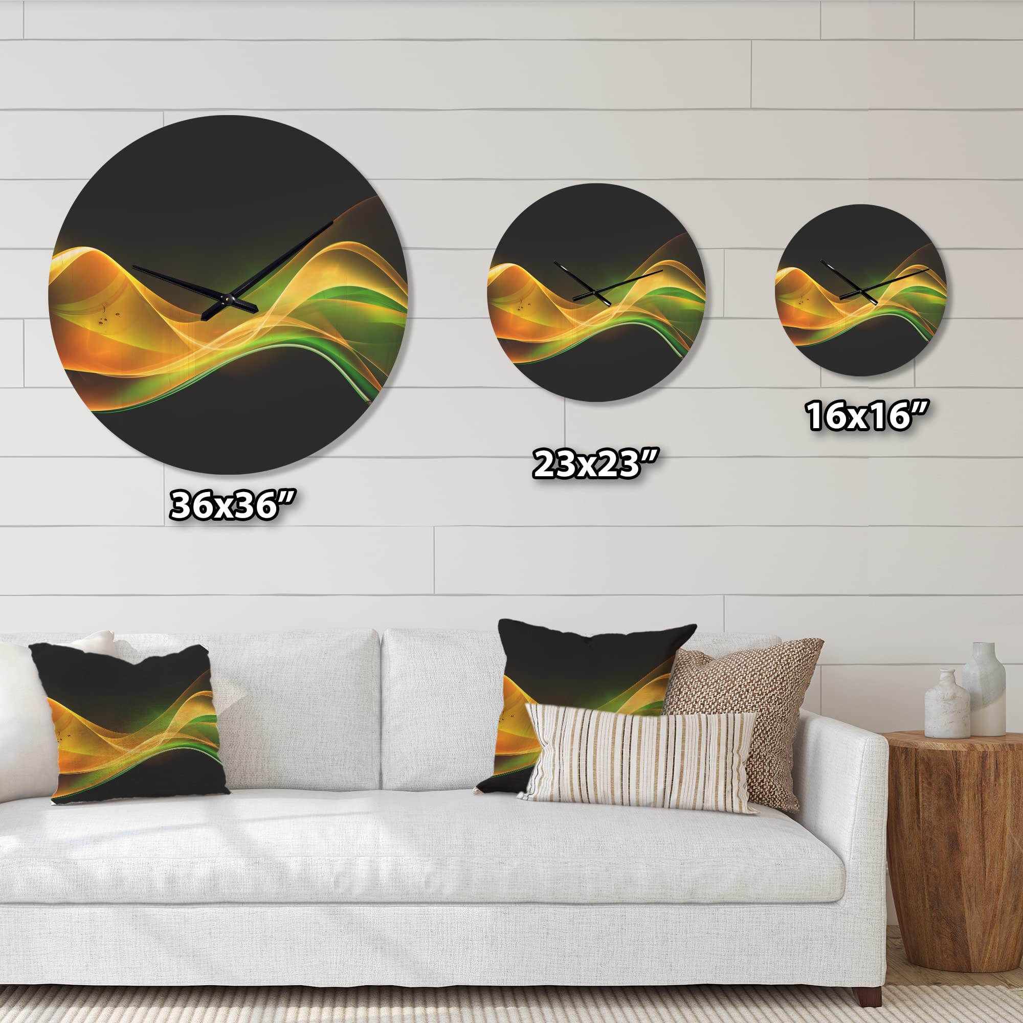 3D Green Gold Wave Design Modern Wood Wall Clock - Large Decorative Oversized Wooden Clock for Living Room, Bedroom & Office Décor | Perfect for Home, Office & Gift Giving