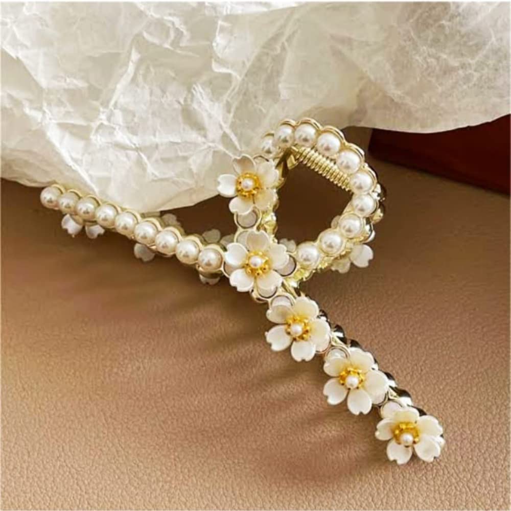 Pearl Flower Hair Clips for Women & Girls - Non-Slip Gold Metal Hair Claw Clips (1PC) - Elegant Hair Accessories for Parties, Weddings & Everyday Styling