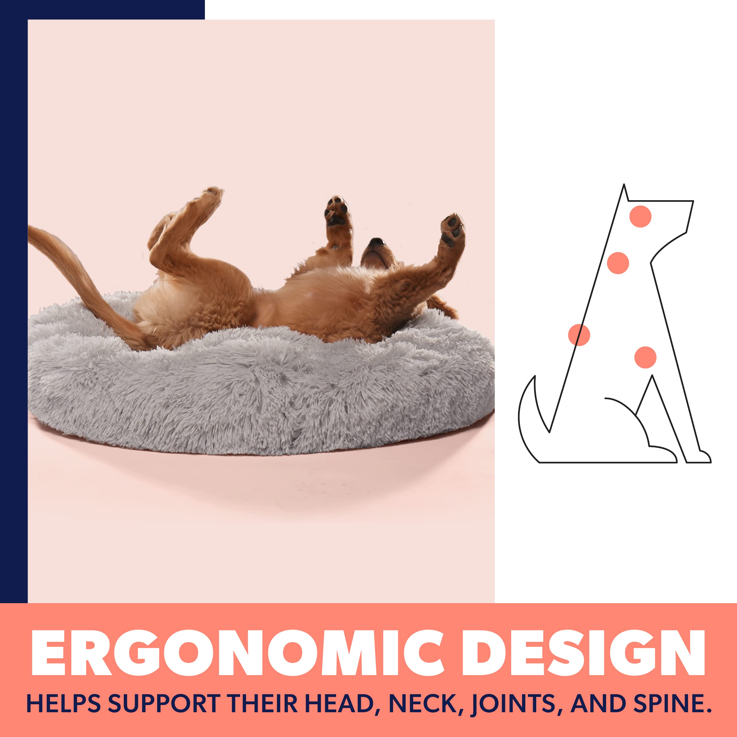 Active Pets Calming Plush Donut Dog Bed - Orthopedic Joint Support, Anxiety Relief for Dogs & Cats - Washable with Removable Cover - Large 36 Inch Beige - Perfect for Nervous Pets, Senior Dogs & Post-Surgery Recovery