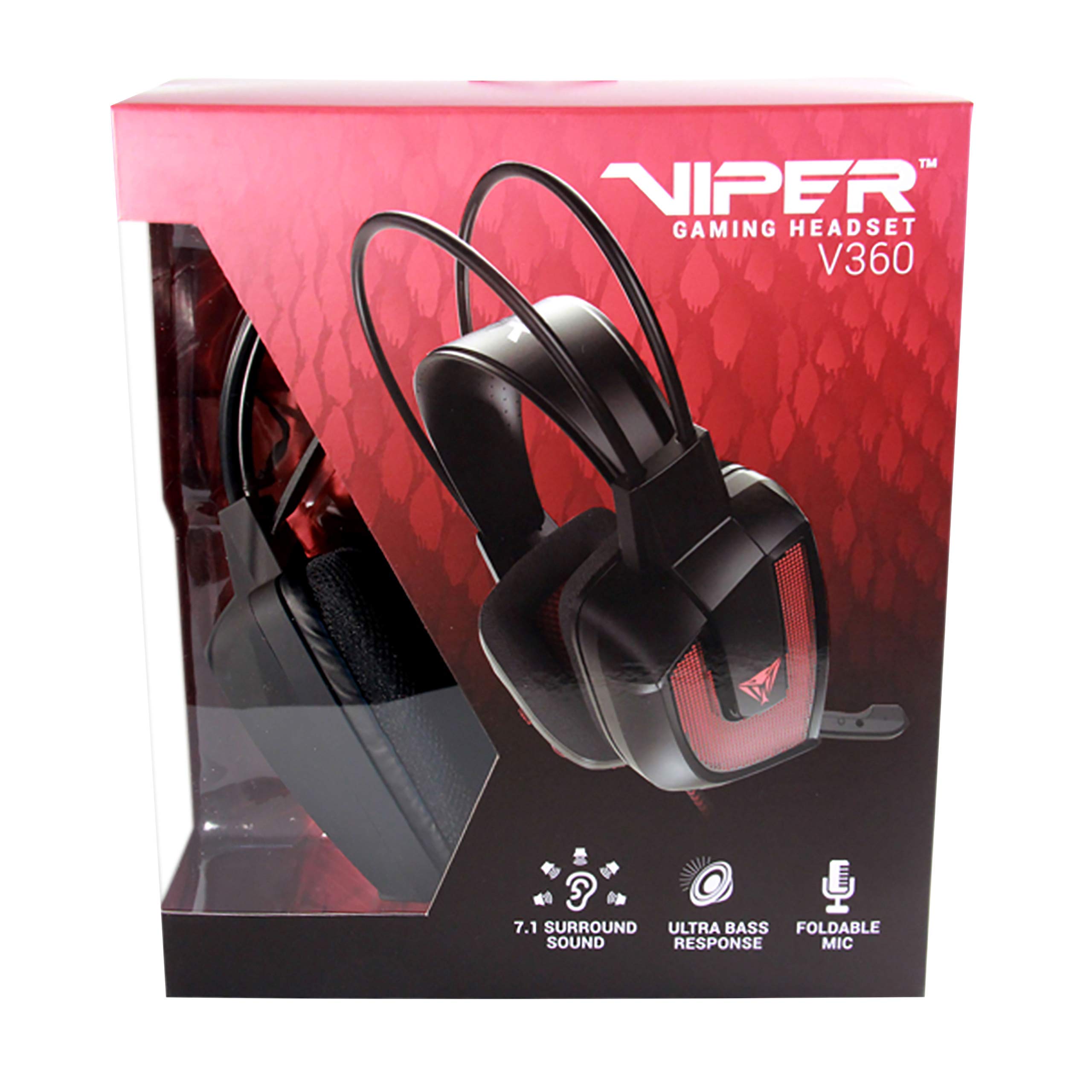 Patriot Viper V360 7.1 Virtual Surround Sound Gaming Headset with Noise Cancelling Mic - RGB Lighting - Comfortable Memory Foam Earpads - for PC, PS4, PS5, Xbox (PV3607UMLK) - Perfect for FPS, MOBA & Streaming