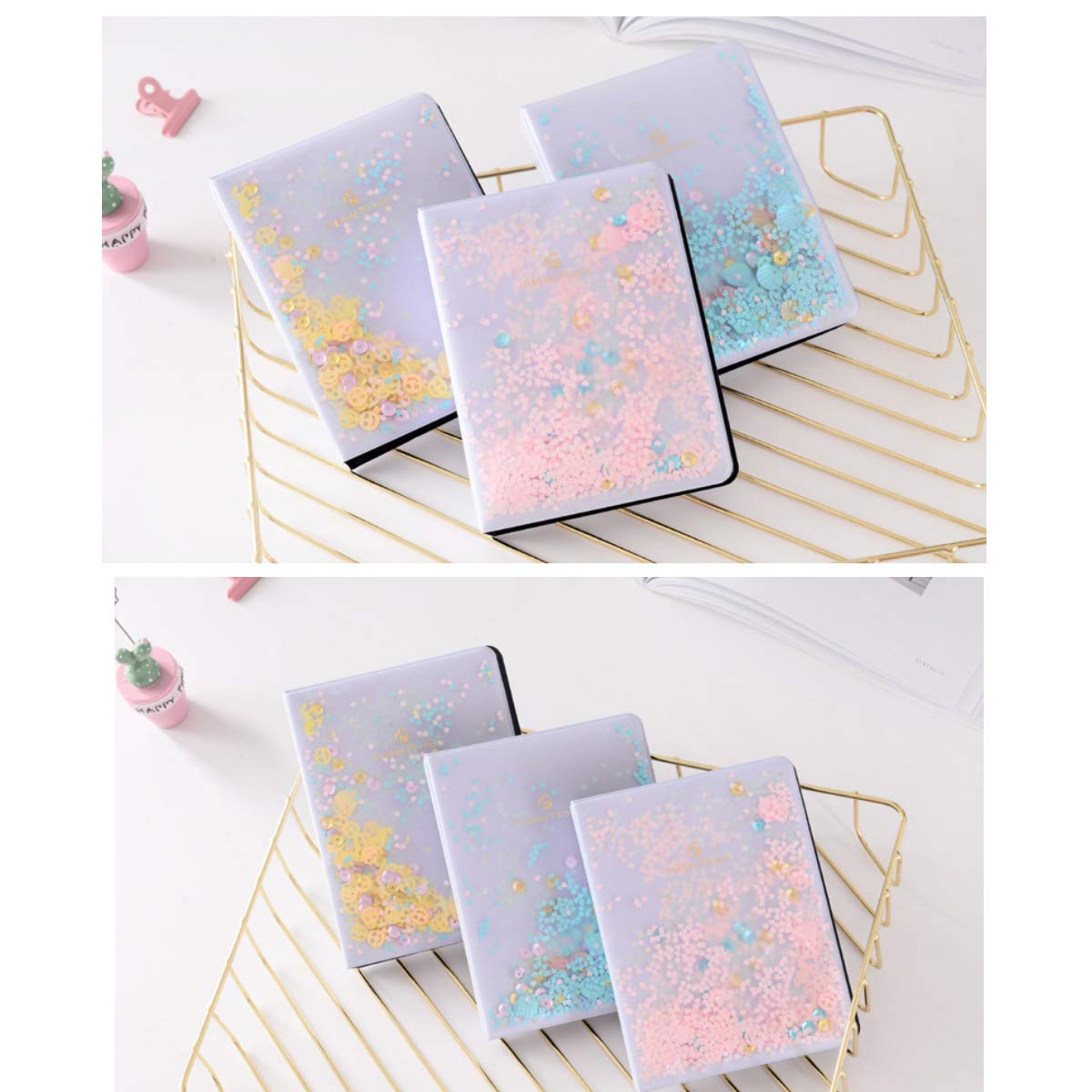 Uniuni Quicksand Rhinestone Photo Album - 32 Pockets Scrapbook for Fujifilm Instax Wide 300/210 Film, 5 Inch Pictures, Love Smile Face & Seashell Design, Name Card Holder (Pink) - Perfect for Wedding, Baby Shower & Party Memories