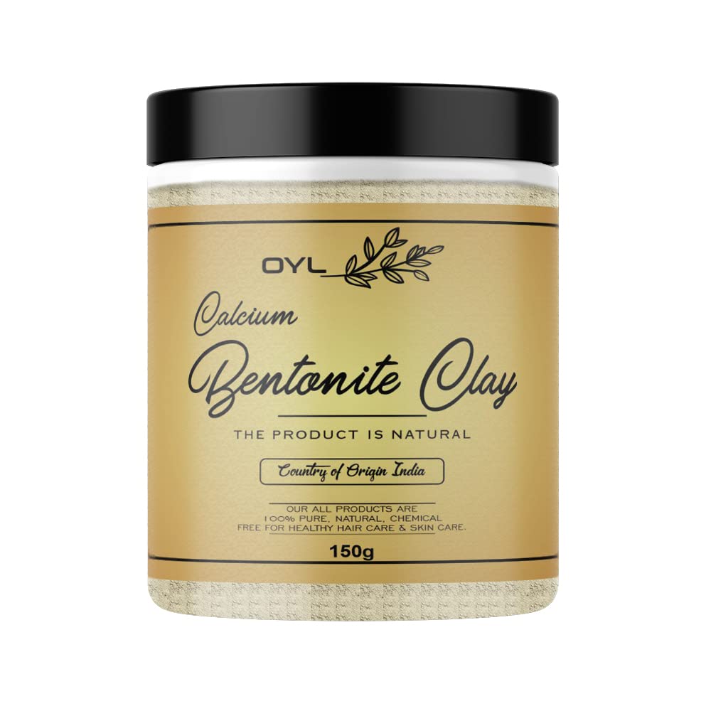 OYL Natural Calcium Bentonite Clay Powder - 150g for Deep Skin Cleansing, Blackhead & Acne Treatment, Pore Minimizer, Tanning & Pigmentation Solution | Face & Body Mask for Healthy Glowing Skin | Perfect for Spa Days, At-Home Detox, and Skincare Routines