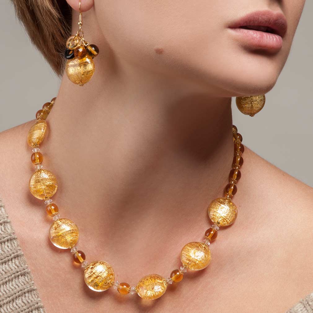 Authentic Murano Glass Necklace from Venice - Ca D'oro Yellow Gold Pendant | Elegant Jewelry Gift for Women, Perfect for Weddings & Special Occasions