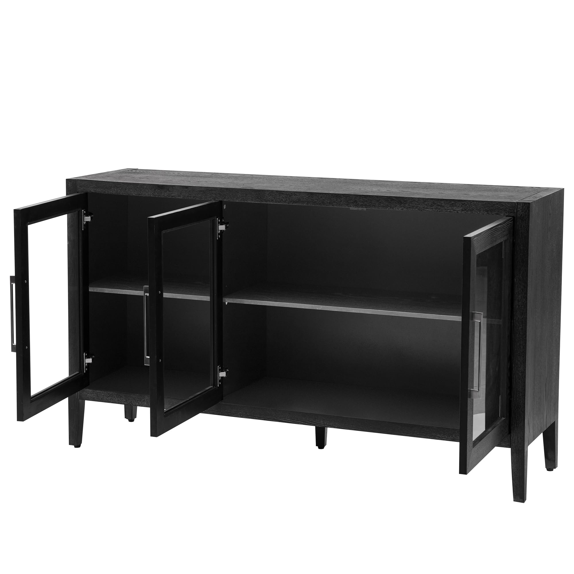 Merax Black Wood Sideboard Buffet Cabinet with Storage & 3 Tempered Glass Doors, Adjustable Shelves - Perfect for Living Room, Dining Room & Kitchen Storage Furniture