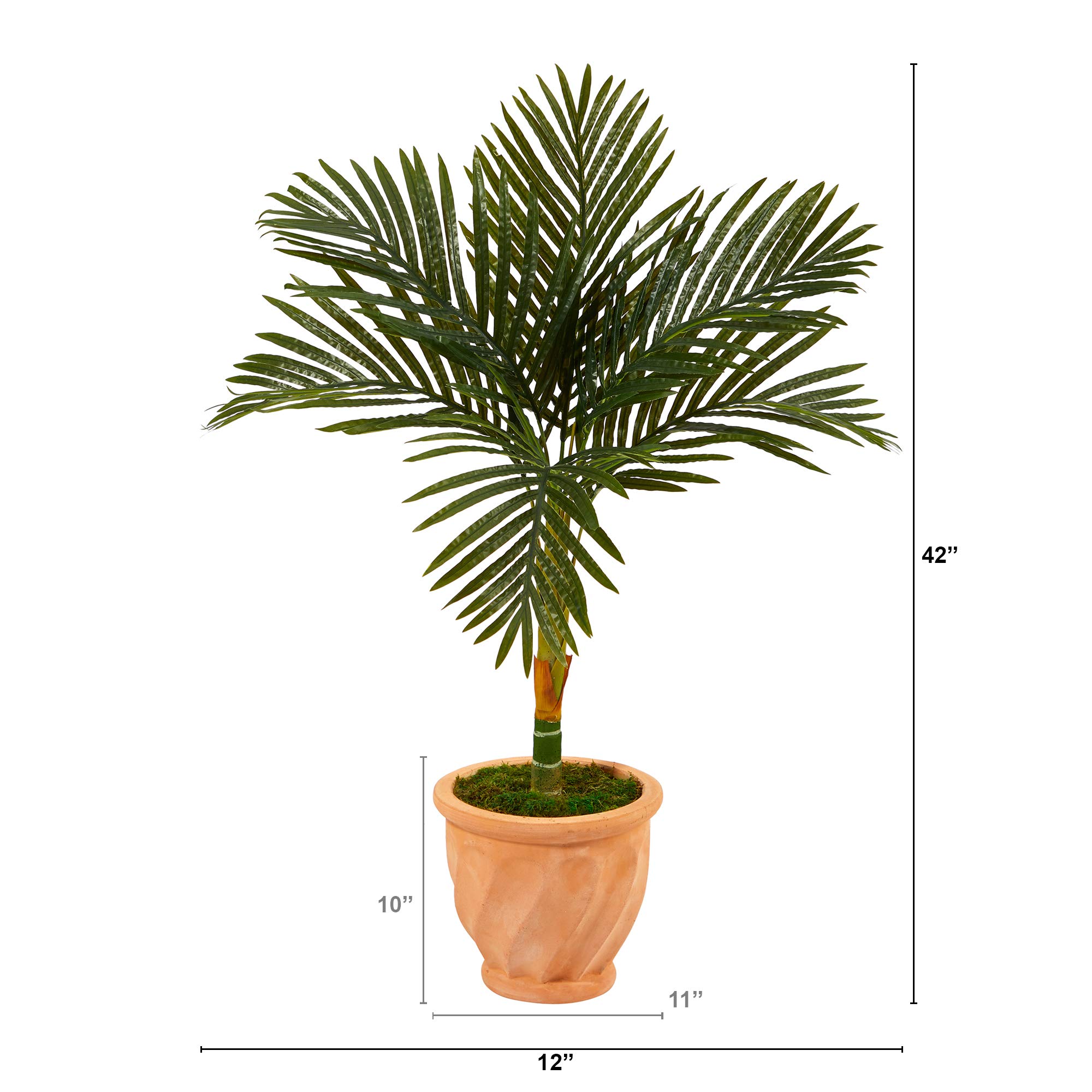 Nearly Natural 3.5ft Golden Cane Artificial Palm Tree in Terra Cotta Planter - Lifelike Indoor Tropical Decor for Home, Office, or Patio