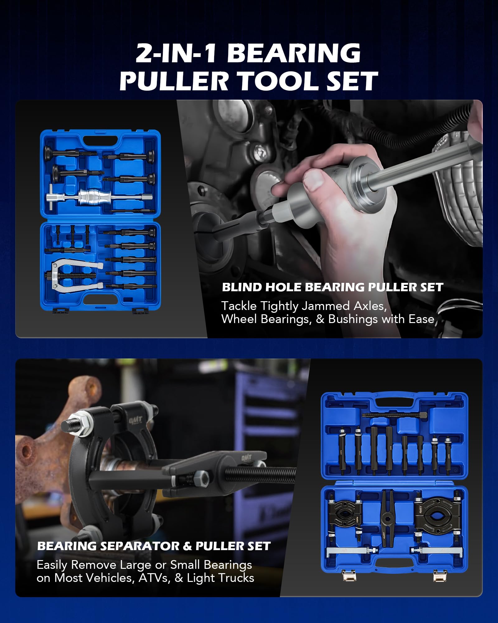 Orion Motor Tech 30-Piece Bearing Puller & Housing Removal Tool Kit - 2-in-1 Wheel Bearing, Bushing & Axle Puller Set with Slide Hammer & Collets - Perfect for Automotive Repair & Blind Hole Bearing Removal