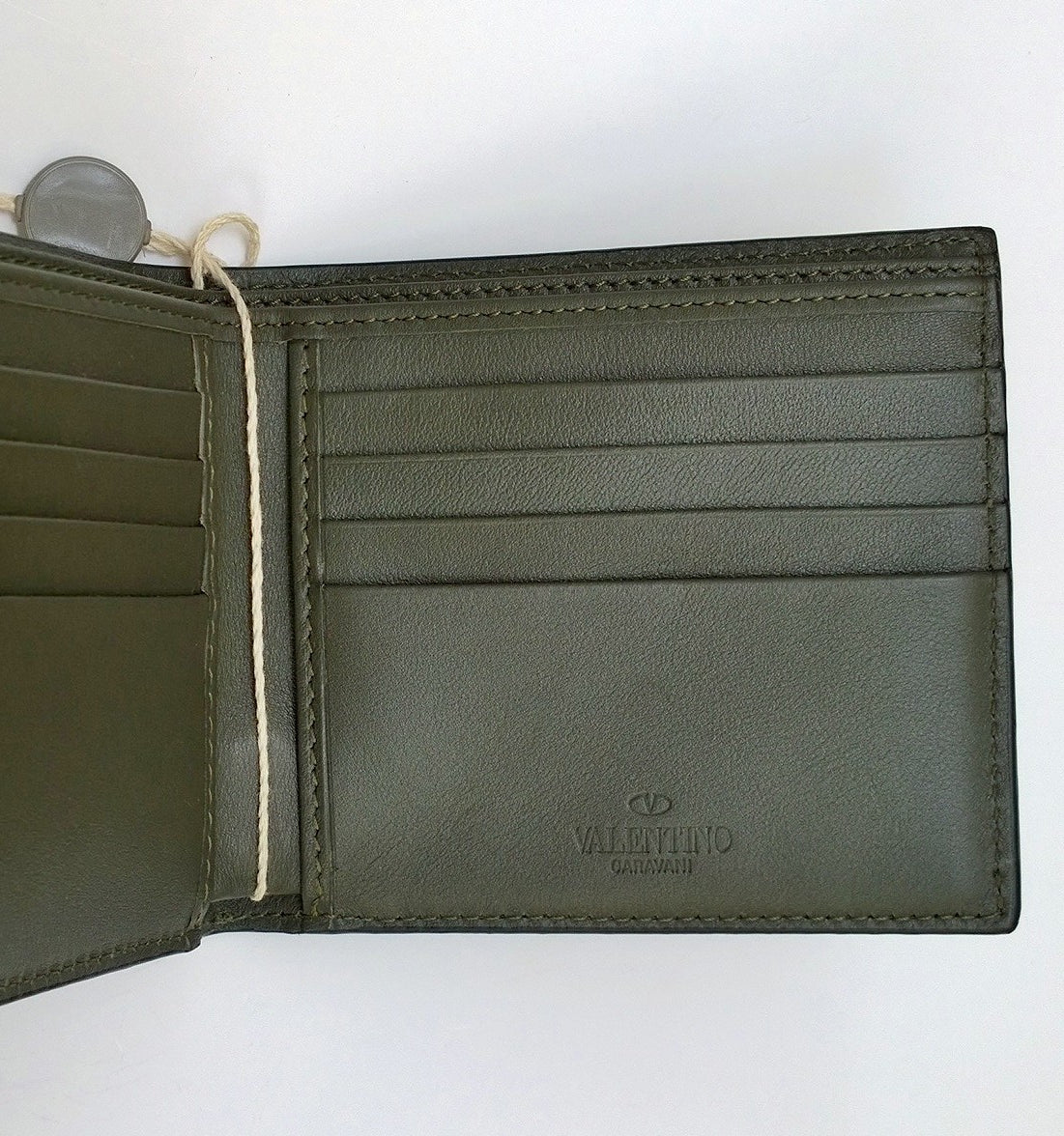 Valentino Garavani Rockstud Men's Leather Wallet in Dark Green Grey - Stylish Slim Bifold Wallet for Everyday Use & Gifts