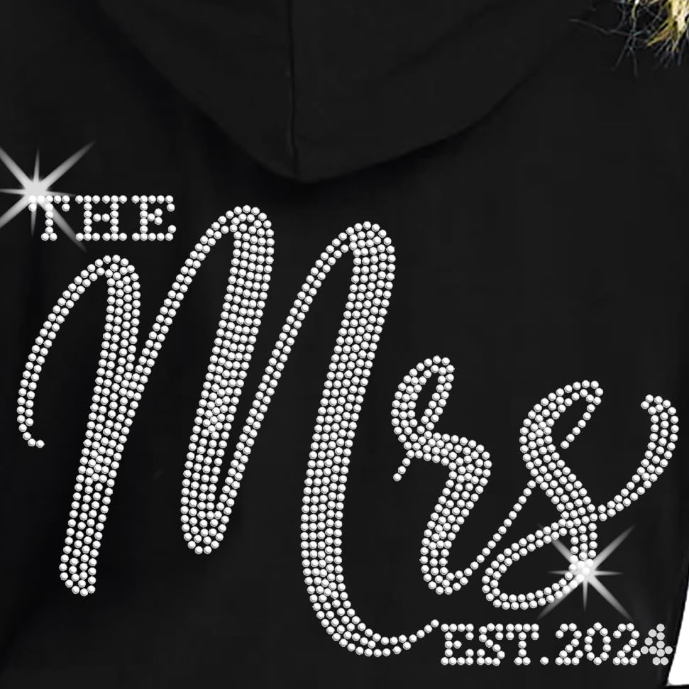 Rhinestone Sash Bride Zip Up Hoodie - Keepsake Engagement Gift for Bachelorette Party & Honeymoon - Wedding Jacket Sweatshirt for Bride to Be - Perfect for Bridal Showers, Rehearsal Dinners & Romantic Getaways