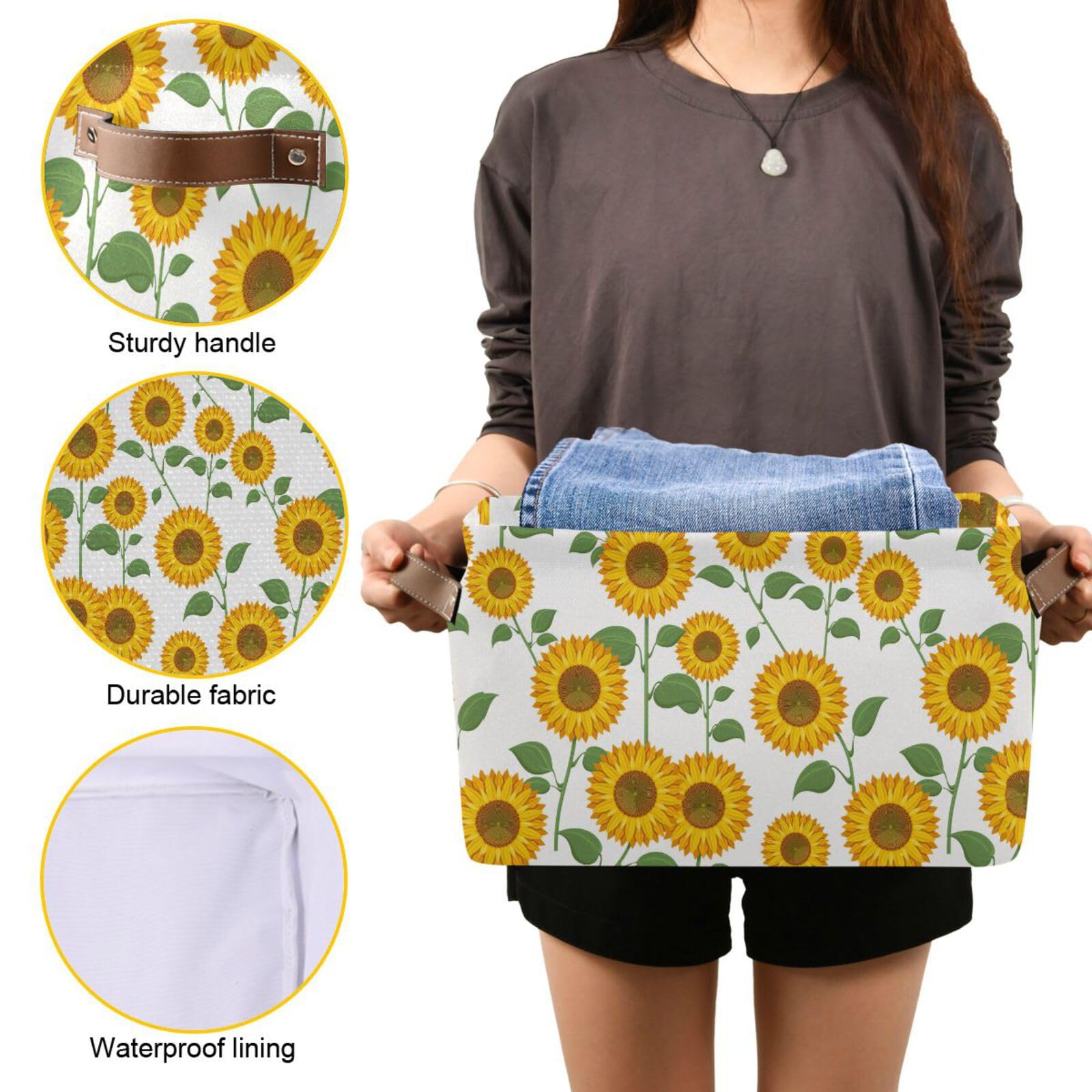 Foldable Sunflower Storage Basket with Handles - Home & Office Organizer