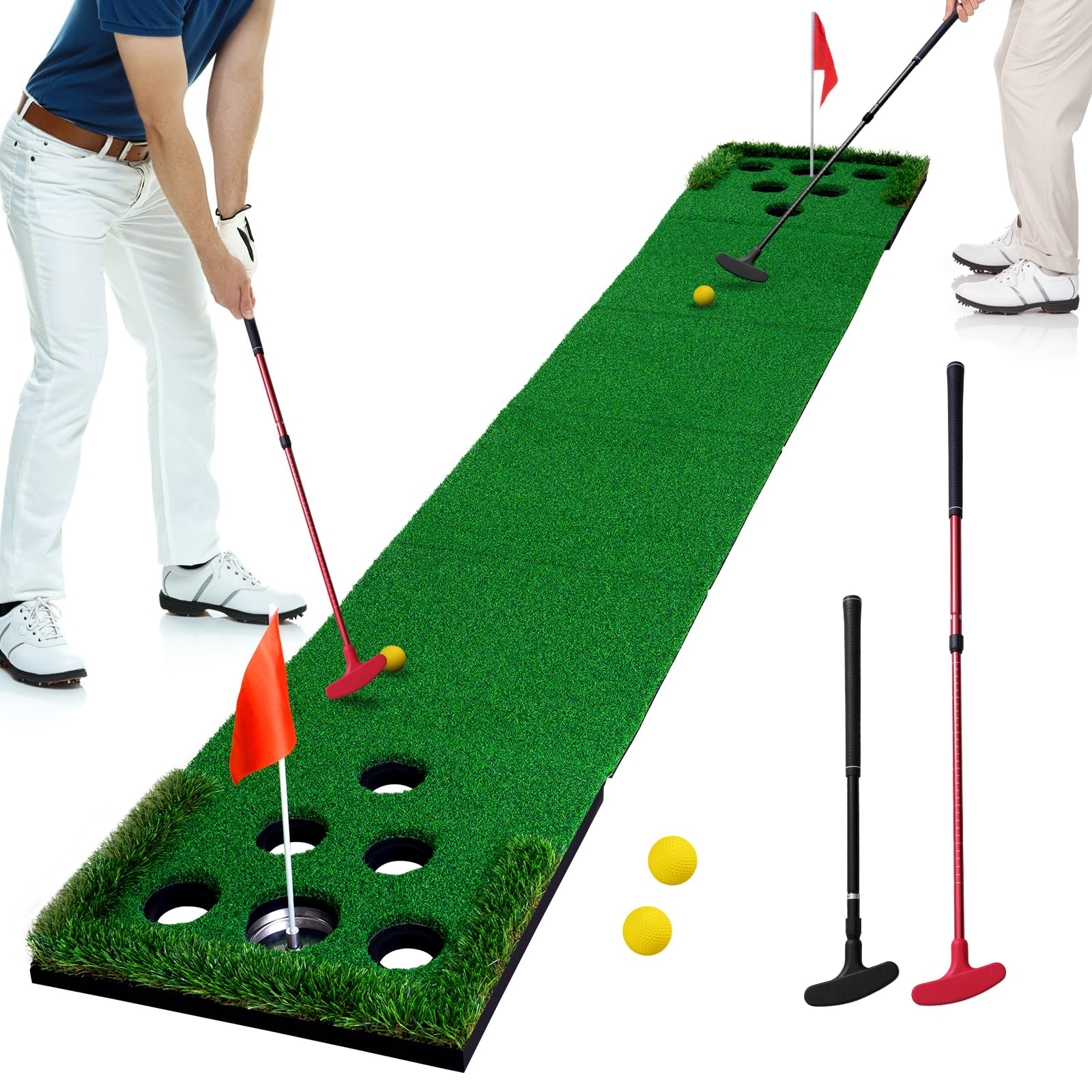 Premium Golf Pong Putting Green Set - Indoor & Outdoor Golf Game with 2 Putters, 2 Golf Balls, 2 Cups & Flags - Perfect Backyard Party, Practice Mat for Adults, Fathers & Golf Enthusiasts - Great for Family Gatherings, Birthday Parties & Golf Training