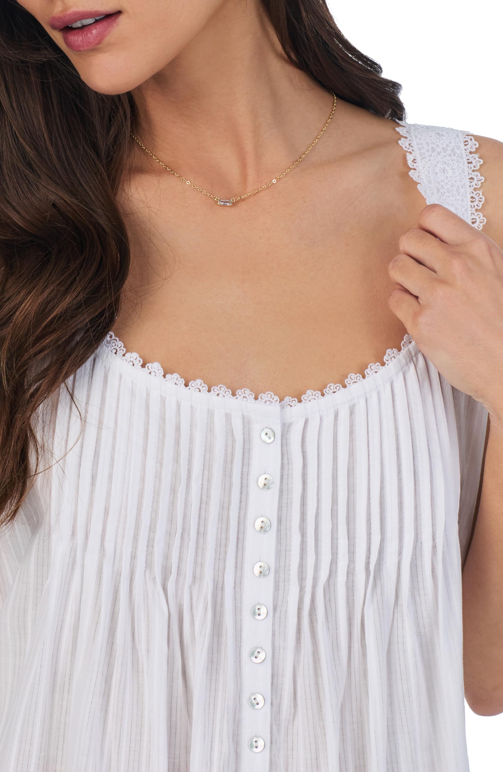 Eileen West Cotton Dobby Stripe Woven Sleeveless Nightgown - Soft Ballet Sleepwear for Women, Comfortable Summer Pajama Dress for Lounge & Bedtime