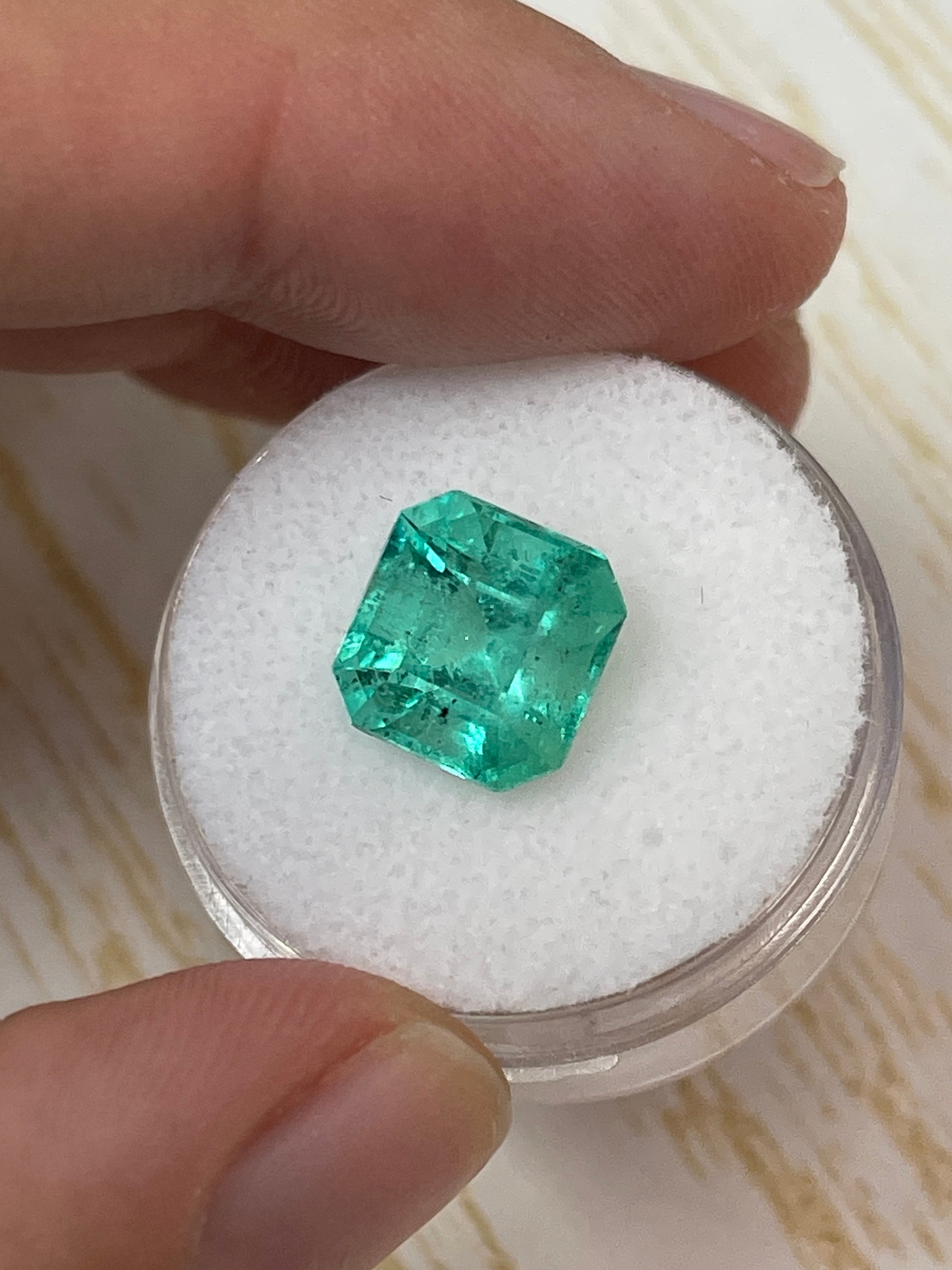 4.69 Carat 10x10mm Natural Colombian Loose Emerald Gemstone - Asscher Cut with Clipped Corners for Jewelry Making, Engagement Rings & Luxury Gifts