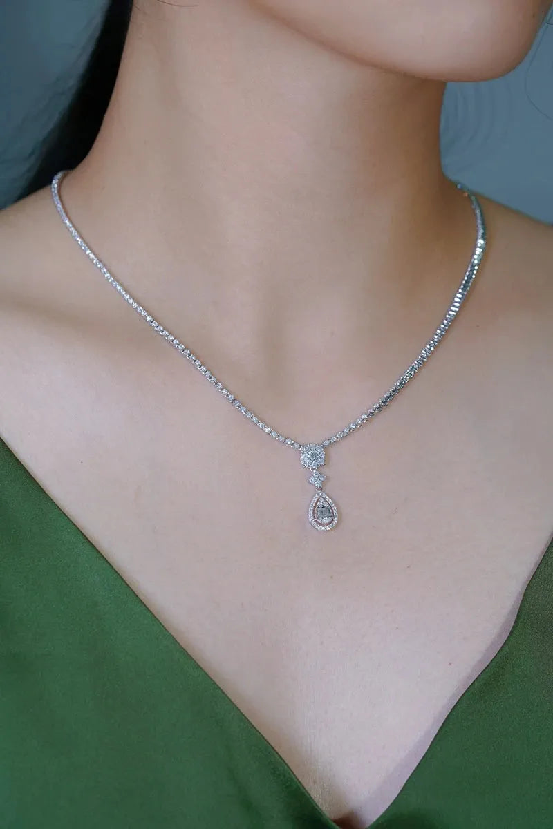 18K White Gold Diamond Necklace for Women - 3.0 Carat Real Natural Diamond Drop Pendant Wedding Jewelry | Elegant Luxury Gift for Anniversary, Engagement & Special Occasions