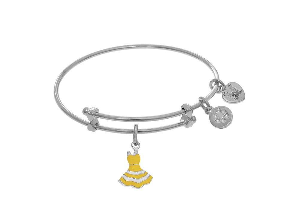 Brass & White Yellow Dress Charm Angel Ica Tween Bangle Bracelet for Girls - Small Size, Perfect for Birthday Gifts, Party Accessories & Everyday Wear