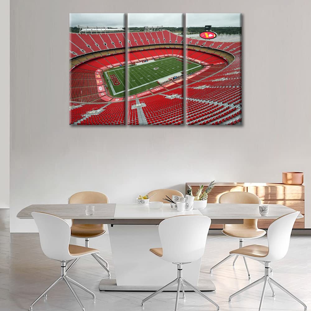 Kansas City Chiefs Sports Stadium Wall Art Set - 3 Piece Canvas Print with Wooden Frame (60