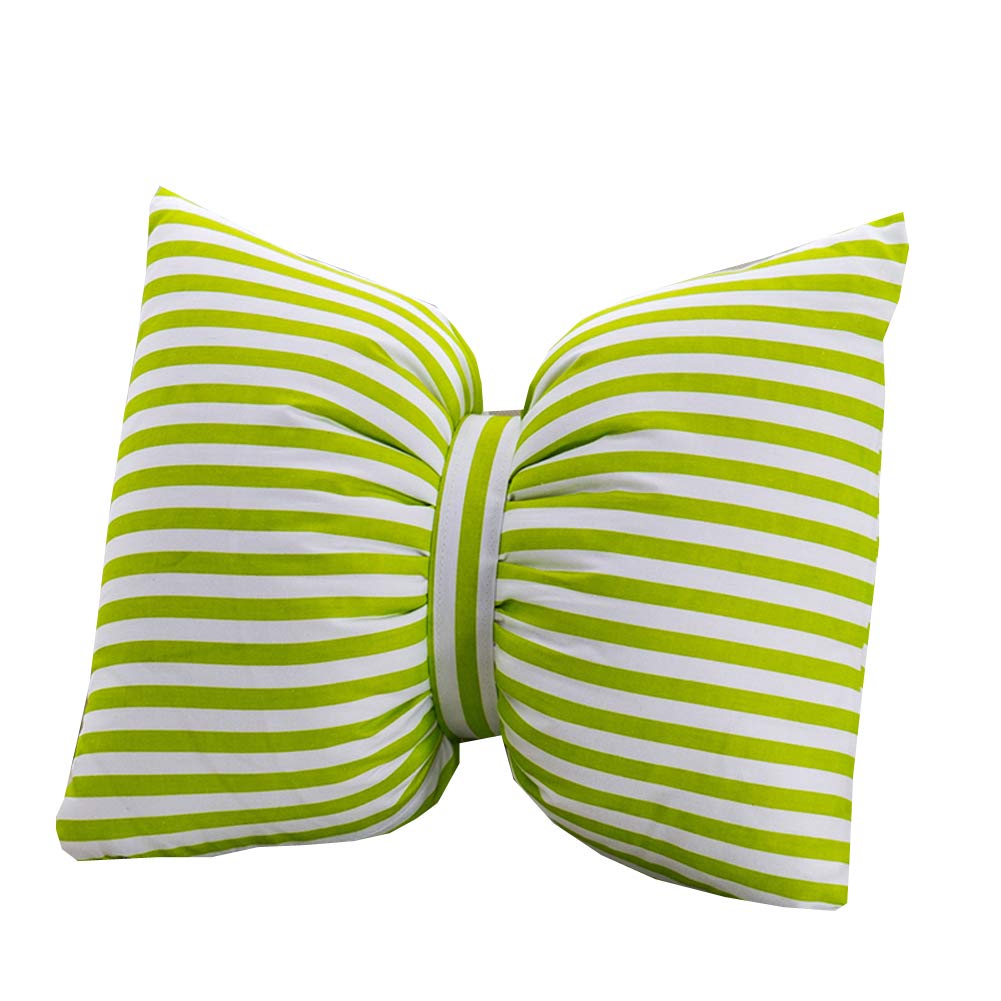 Peacewish Cotton Striped Bow Tie Pillow - Car Headrest Neck Support, Plush Sofa Cushion, Office Waist Pillow - Detachable & Washable (Green, Small) - Perfect for Travel, Home & Office Comfort