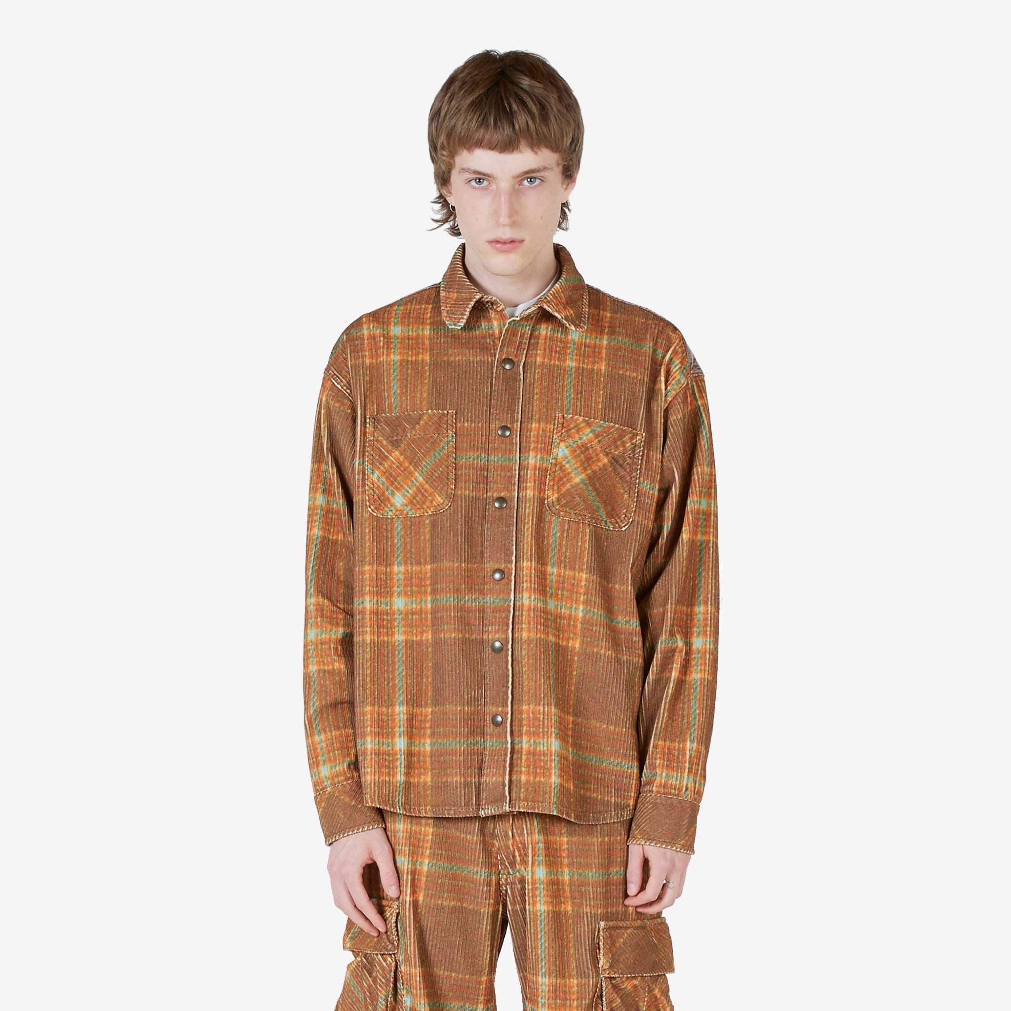 Corduroy Printed Overshirt for Men - Grey Brown Vintage Style Jacket - Casual Fall & Winter Layering for Outdoor Activities