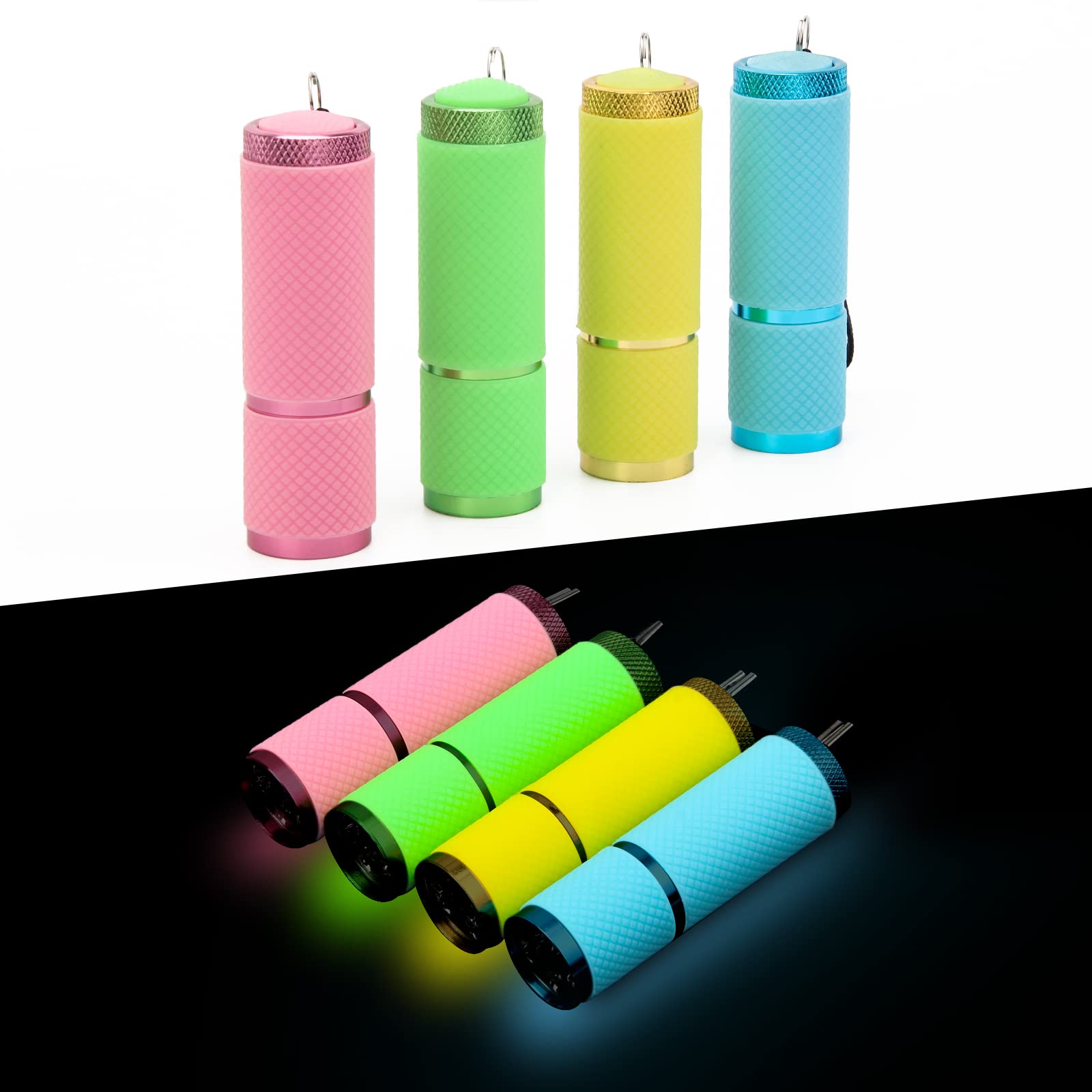 AHIER 9 LED Glow in Dark Flashlights - Rubber Coated Small Flashlight with Wrist Strap, Portable Emergency Light for Camping, Hiking, Power Outages, Night Fishing & Indoor Use (4 Colors, 8 Pack)