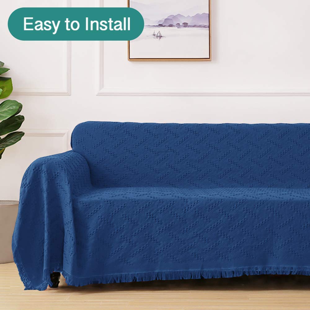Geometric Washable Sofa Cover for 3-Cushion Couch - Pet Friendly Furniture Protector Blanket | Large Royal Blue Throw for Living Room, Sectional & Dog Owners
