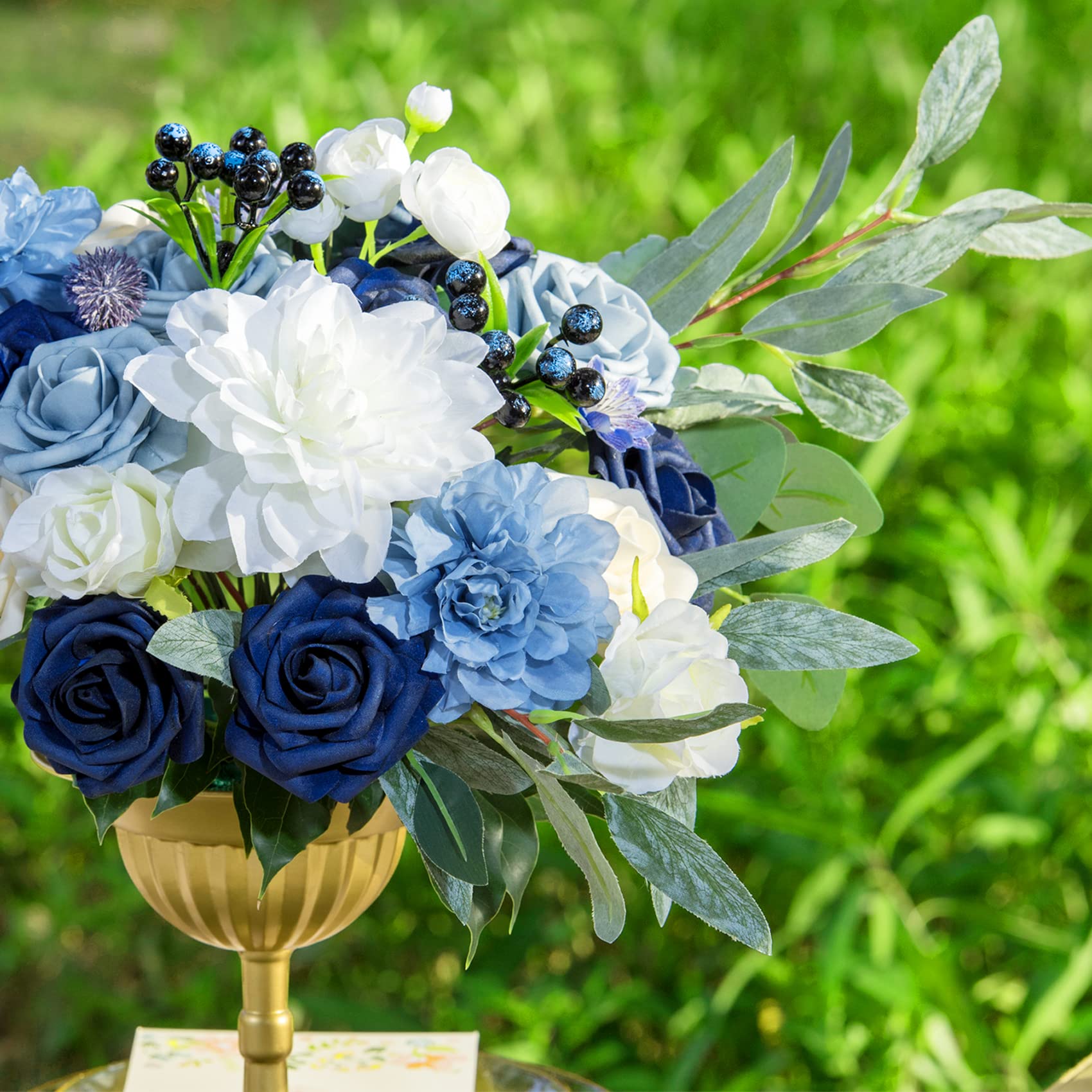 Dusty Blue Artificial Flowers - Rose & Daisy Fake Flowers with Stem for DIY Wedding Arch, Bouquets, Bridal Shower, Baby Shower, Party Decor, Home Decorations - Perfect for Centerpieces, Wall Decor, and Wedding Backdrops