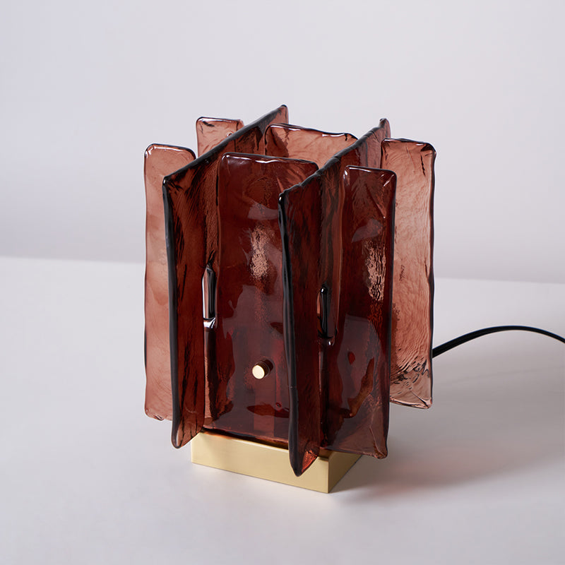 Amber LED Table Lamp with Wooden Base - Modern Nightstand Light for Bedroom, Living Room, Office | Warm Glow & Dimmable for Cozy Ambience