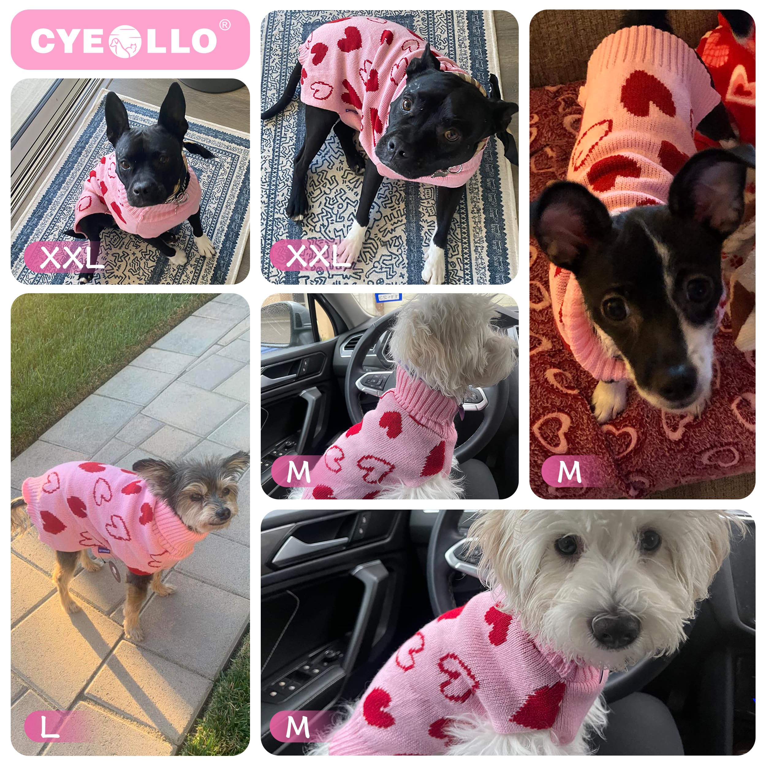 Cute Valentines Day Dog Sweater with Leash Hole - Pink Heart Pattern Turtleneck Pullover Pet Apparel for Small Dogs | Holiday Outfit for Puppies | Perfect for Valentine's Dates, Christmas Photos & Winter Walks