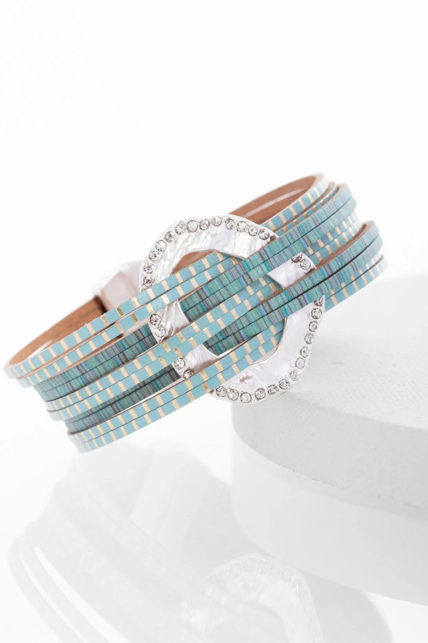 Vegan Leather Crystal Disk Bracelet for Women - Elegant Boho Chic Jewelry for Casual & Party Wear - Perfect Gift for Her