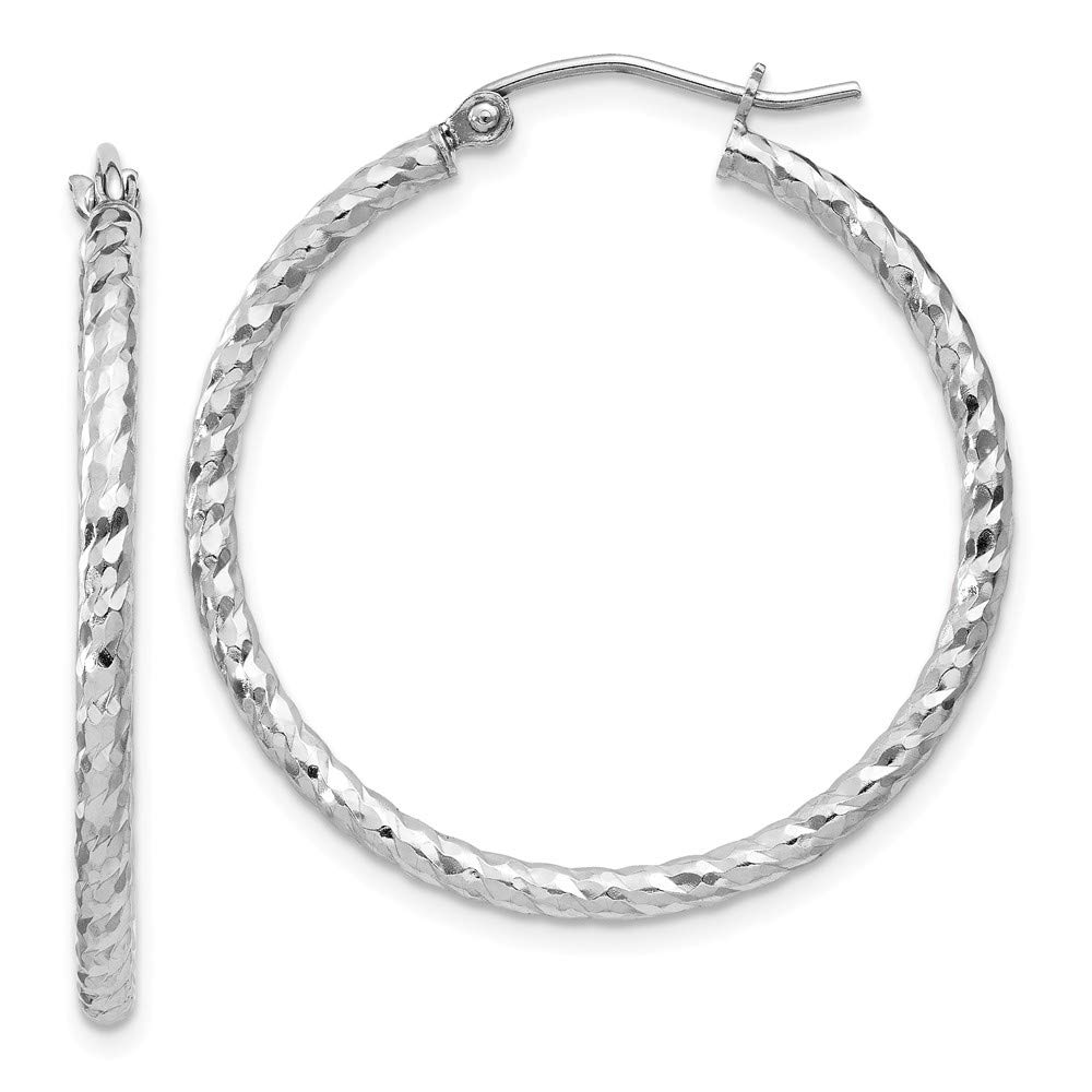 Sterling Silver Rhodium Plated Double Circle 2x30mm Hoop Earrings for Women - Elegant Everyday Jewelry for Work, Party & Special Occasions
