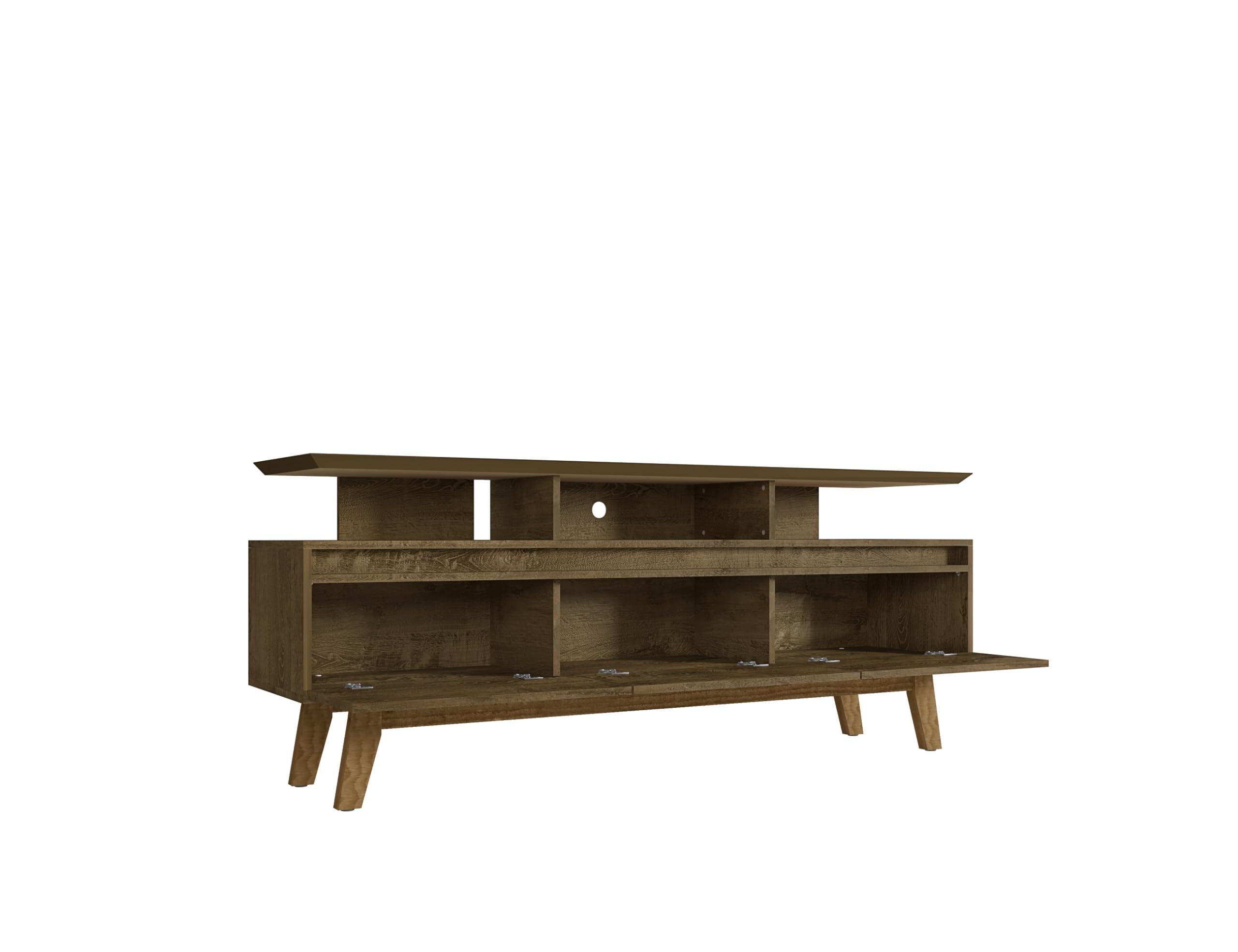Mid Century Modern TV Stand with Storage - 71 Inch Rustic Brown Media Console, 3 Flip Down Doors & Wire Management Hole, Fits 60