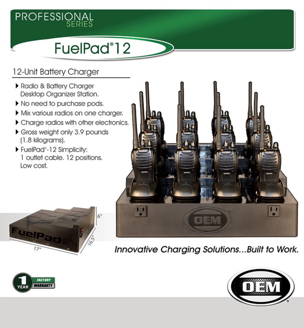 FUELPAD12 Professional 12-Unit Battery Charger & Radio Organizer Station - Universal Charging Dock for Multiple Radios & Batteries | Perfect for Home, Office, and Emergency Preparedness Kits