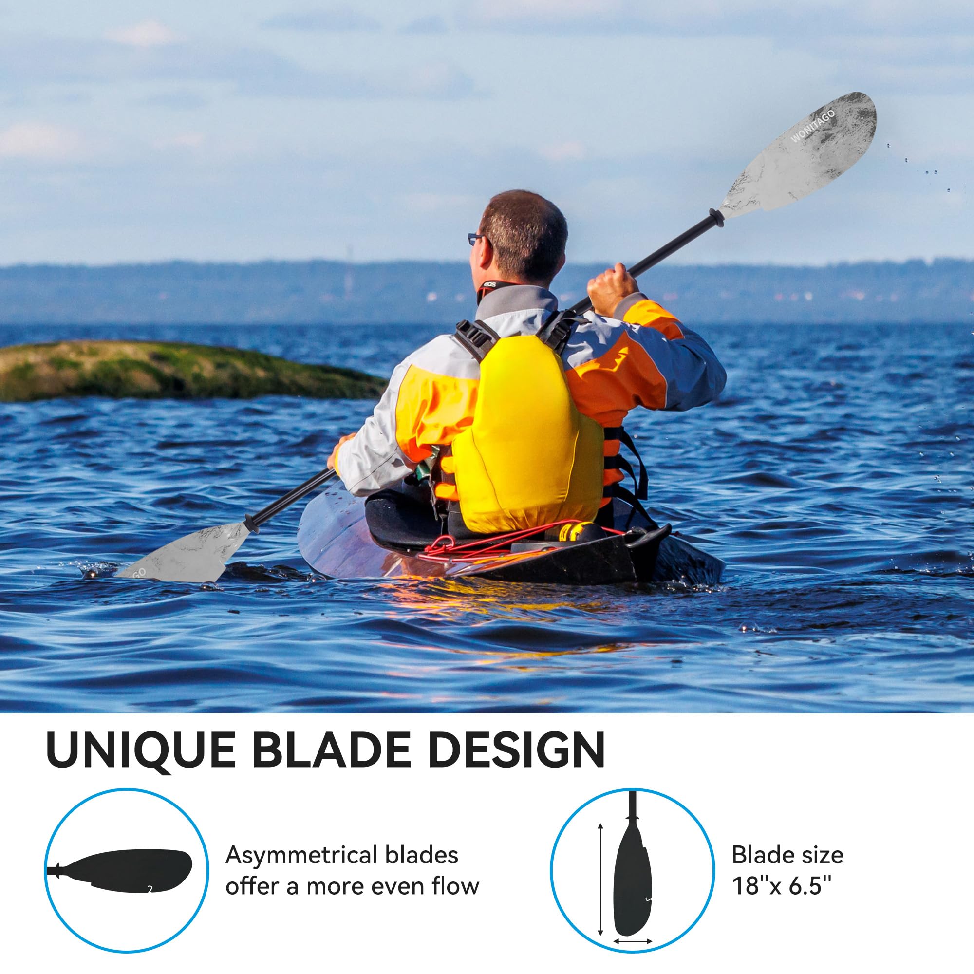Adjustable Kayak Paddle with Carbon Fiber Shaft & PP Blade - 220-250cm Floating Lightweight Oars for Kayaking, Canoeing & Water Sports | Perfect for Recreational Paddling, Fishing & Outdoor Adventures