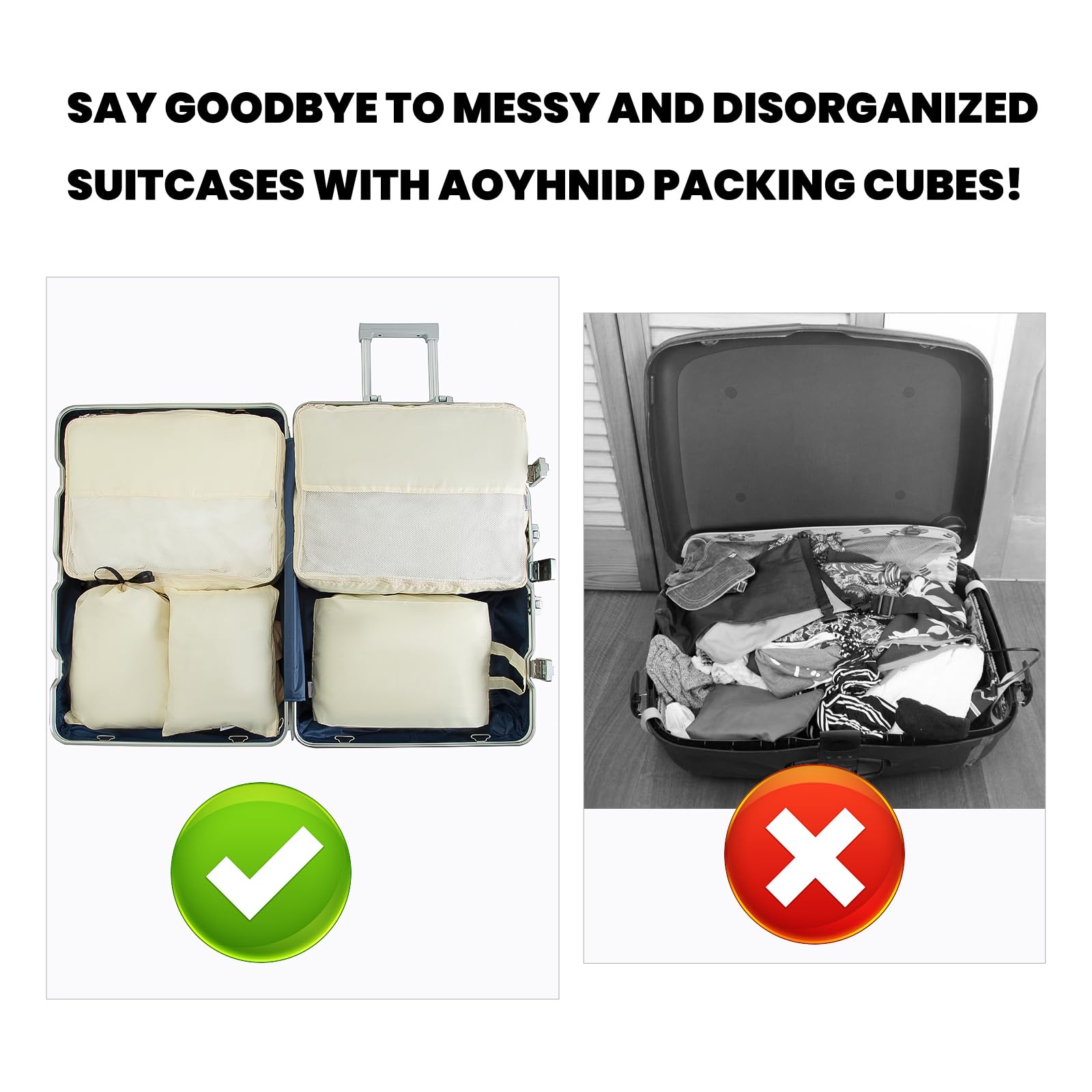 7-Piece Travel Packing Cubes Set - Beige Luggage Organizers for Suitcases | Space-Saving Travel Accessories for Business Trips & Vacations