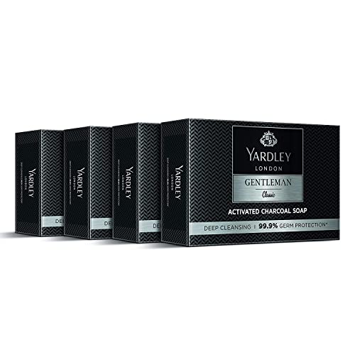 Yardley London Gentleman Classic Activated Charcoal Soap 100G (Pack of 24) - Deep Cleansing & Exfoliating Bar Soap for Men - Perfect for Daily Face & Body Wash, Shaving Prep & Post-Workout Care