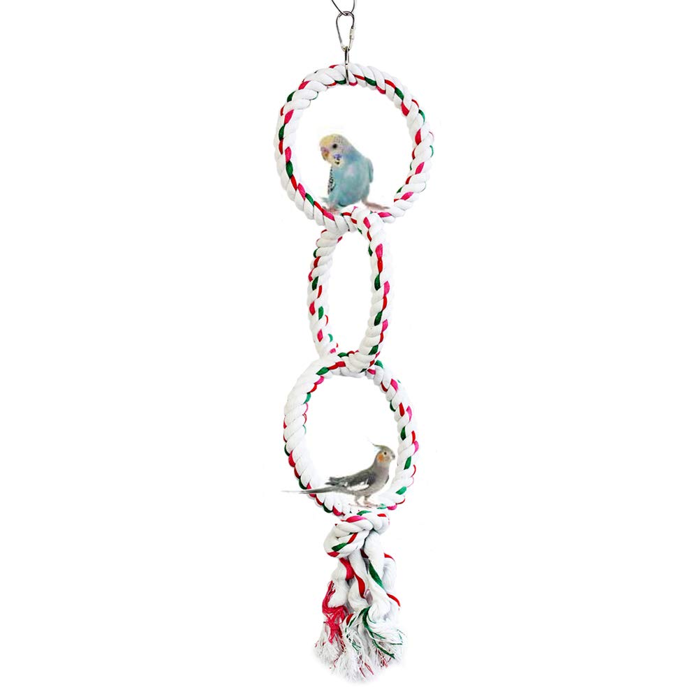 LeerKing Cotton Bird Rope Perch - Natural Chewing Toy & Swing for Parrots, Parakeets, Cockatiels, Conures, Cockatoos | Cage Accessories for Climbing, Playing & Exercise | Perfect for Bird Enrichment & Cage Decoration
