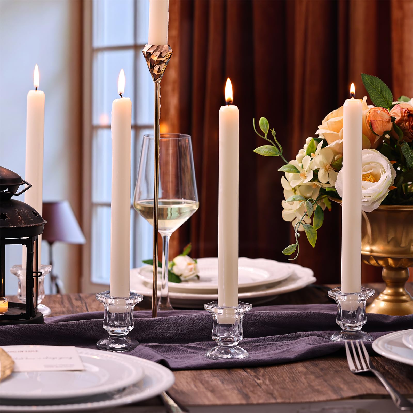 12-Piece Clear Glass Candlestick Holders Set - Bulk Crystal Taper Candle Holders for Wedding Centerpieces, Dining Table Decor & Home Decoration - Perfect for Romantic Dinners, Holiday Decor & Party Decorations