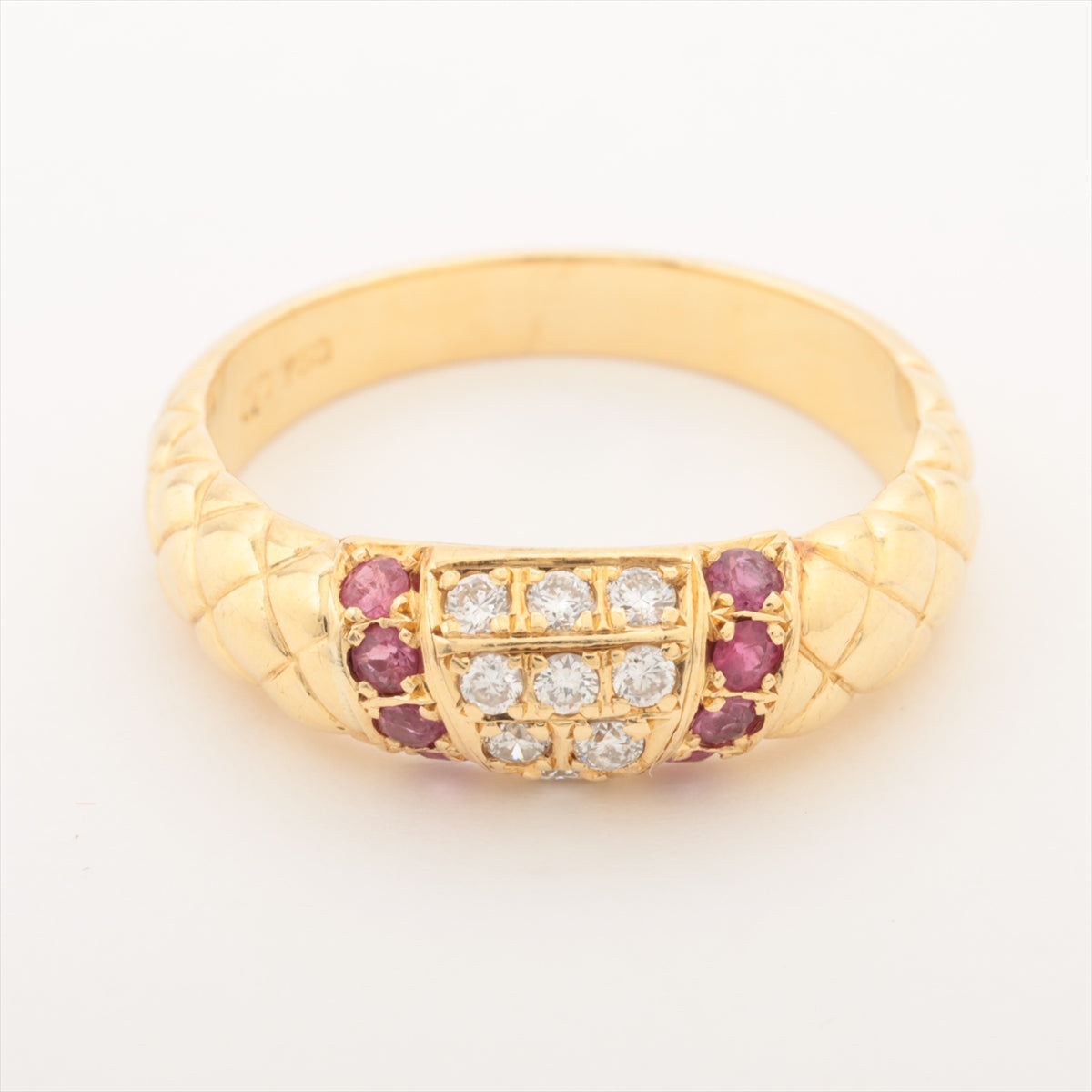 Valentino Matelasse Diamond Ruby Ring in 18K Yellow Gold - Elegant Jewelry for Weddings, Anniversaries & Special Occasions