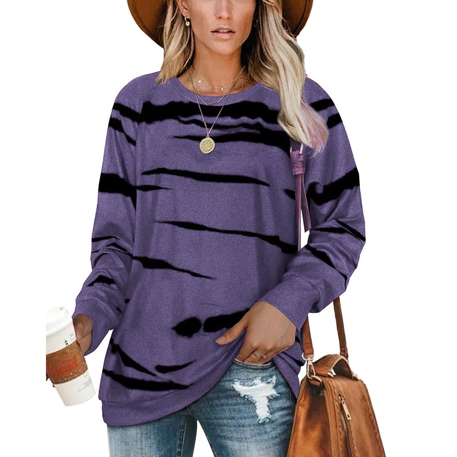 FMCHICO Women's Tie Dye Sweatshirt - Casual Long Sleeve Crewneck Colorblock Pullover Top for Women | Cozy Loungewear, Street Style Fashion & Everyday Comfort Wear