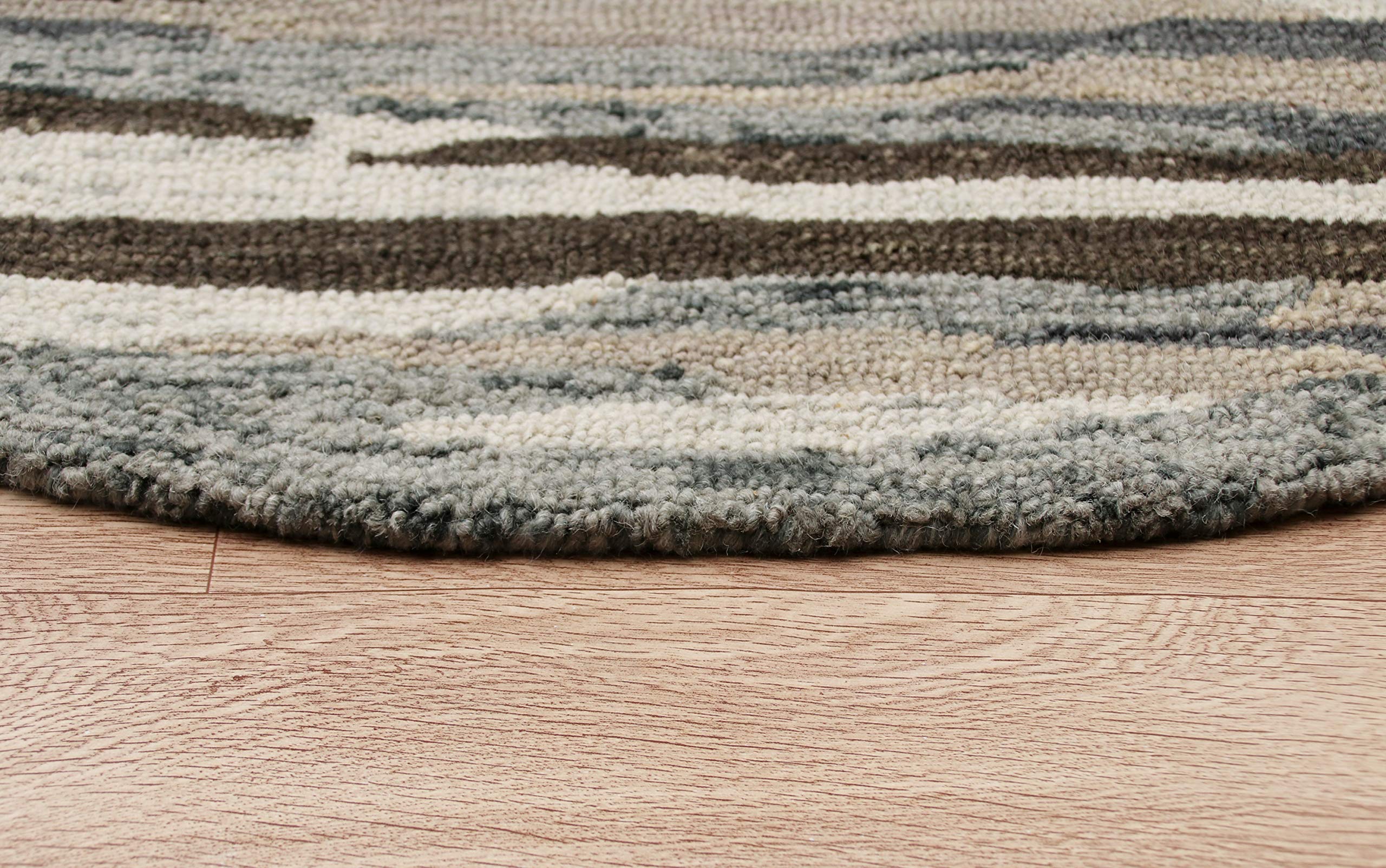 LR Home 6ft Round Natural Wool Area Rug - Hand Tufted Modern Farmhouse Boho Style Carpet for Bedroom, Living Room, Entryway & Playroom | Gray/Brown/Tan | Perfect for Cozy Home Decor & Boho Chic Interior Design