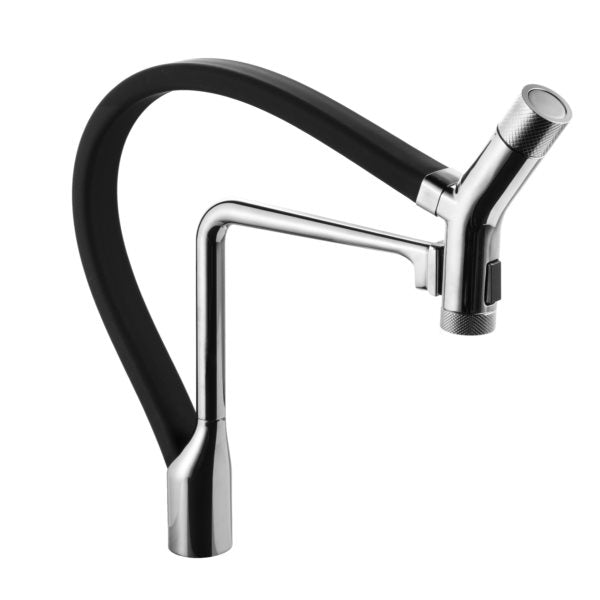 Hamat KAPO 2000 PCB Dual Function Handheld Pull Out Kitchen Faucet in Polished Chrome with Black Hose - Perfect for Modern Kitchens & Easy Sink Cleaning