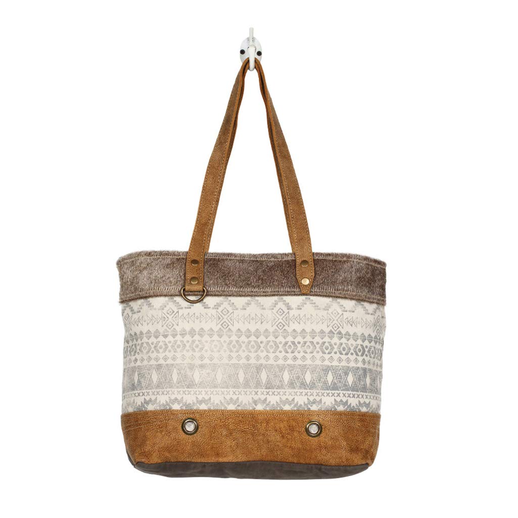 Myra Upcycled Leather Tote Bag - Brown Cowhide Canvas for Work & Travel