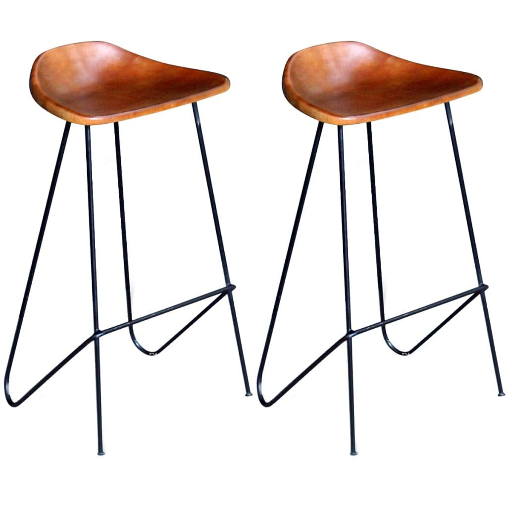H.BETTER 2-Piece Brown Leather Bar Stool Set - 16.5