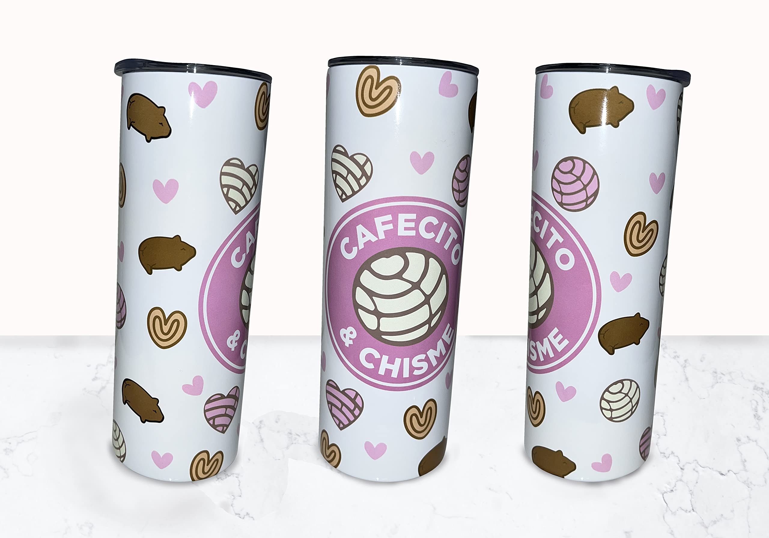 Handmade 20oz & 30oz Stainless Steel Tumbler - Cafecito y Chisme Pan Dulce Design - Insulated Travel Mug for Coffee, Tea & Cold Drinks - Perfect for Office, Commuting & Outdoor Activities