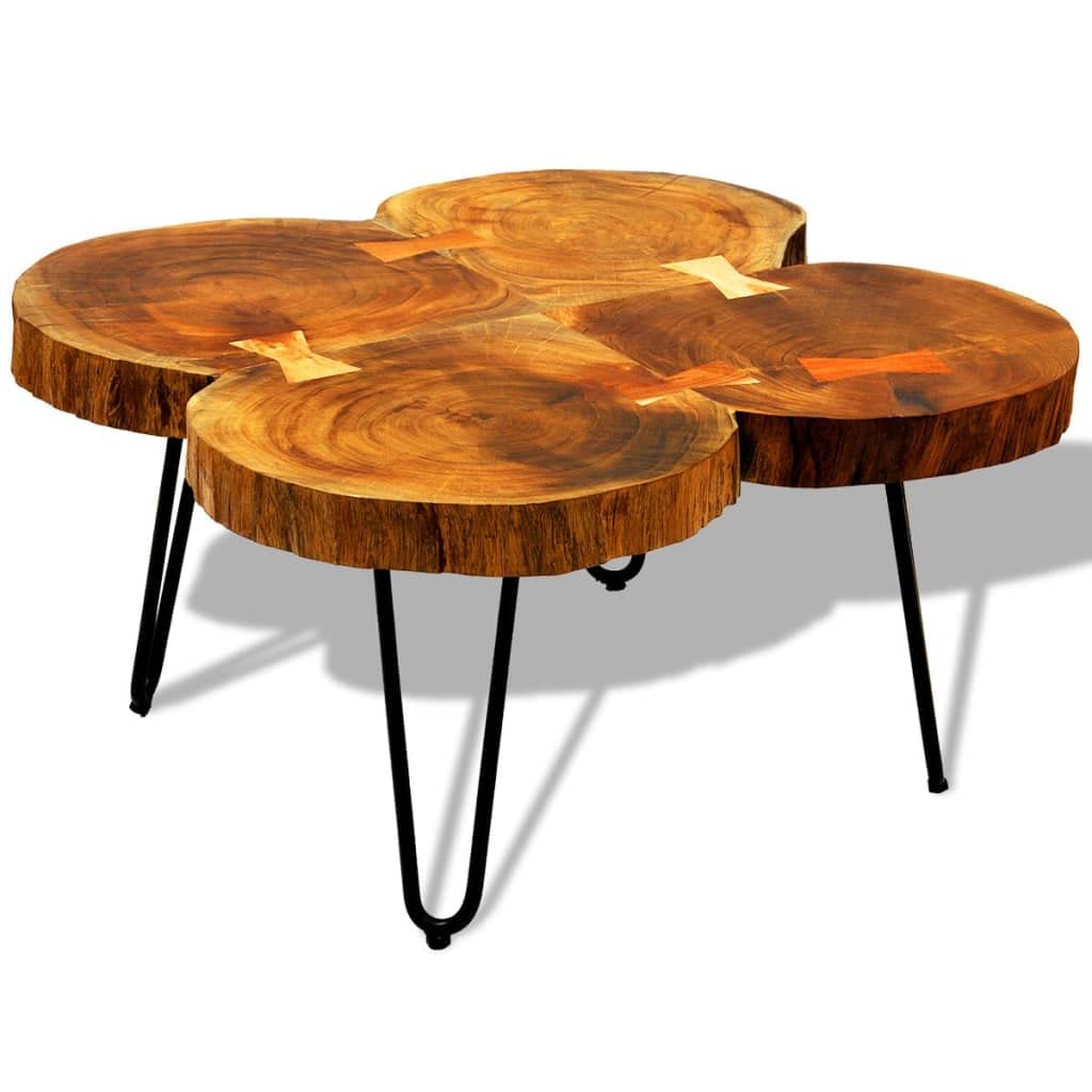 FAMIROSA 13.8 Inch Coffee Table - 4 Trunks Solid Sheesham Wood End Table for Living Room, Bedroom & Office - Rustic Modern Home Decor Furniture