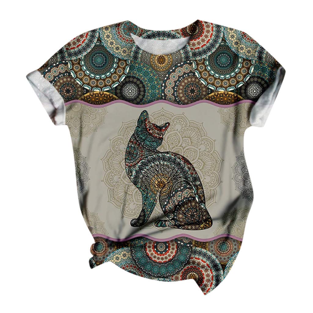 Lozeny Women's Animal Floral Graphic Colorblock Pullover T-Shirt - Short Sleeve Crewneck Casual Blouse for Sports & Everyday Wear | Fashion Tops for Spring & Summer Outfits