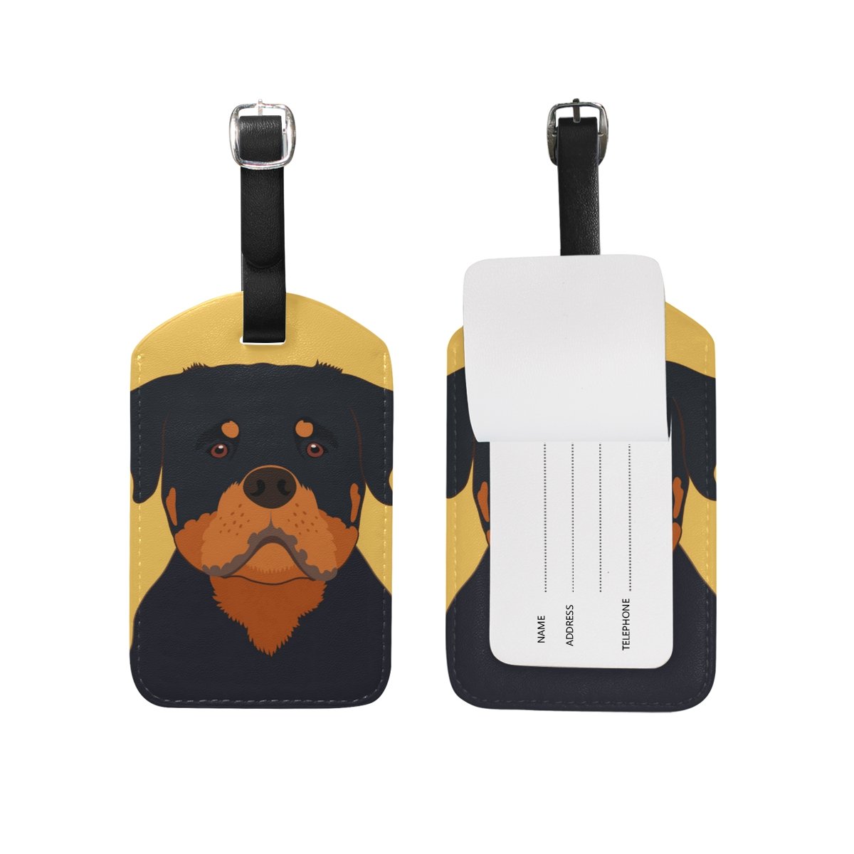Rottweiler Dog Luggage Tag - PU Leather Suitcase ID Tag for Travel, Personalized Pet Baggage Label (1 Piece) - Perfect for Airports, Backpacks & Pet Travel Accessories
